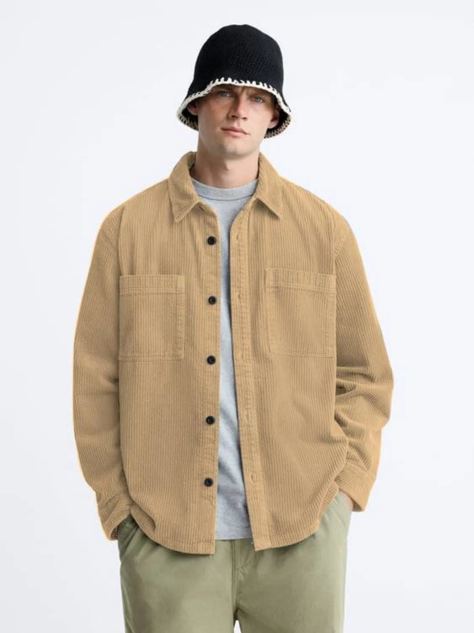 Beige Premium Corduroy Oversized Shirt - Image 3