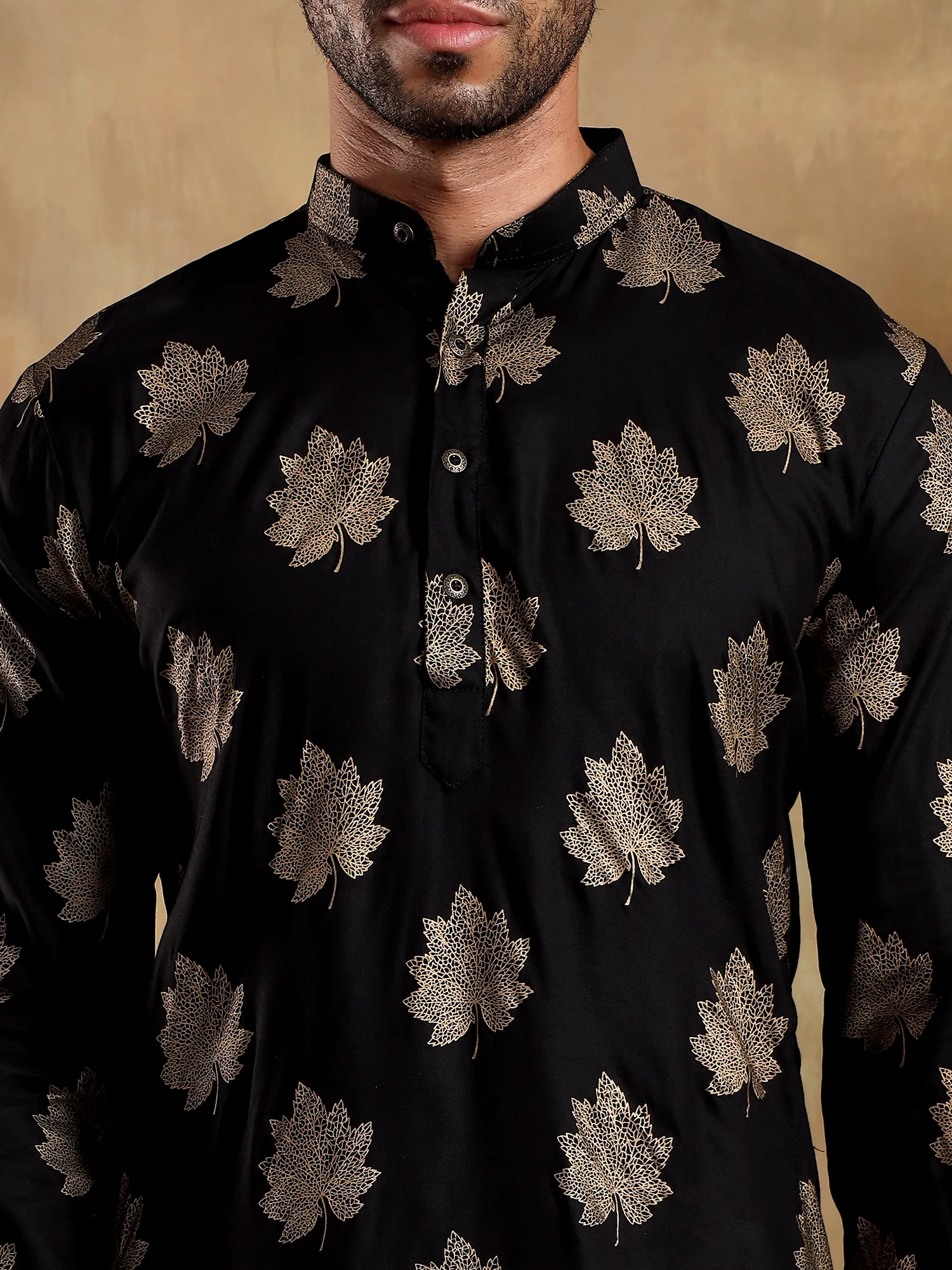 Black gold Leaf Long Kurta - Image 3