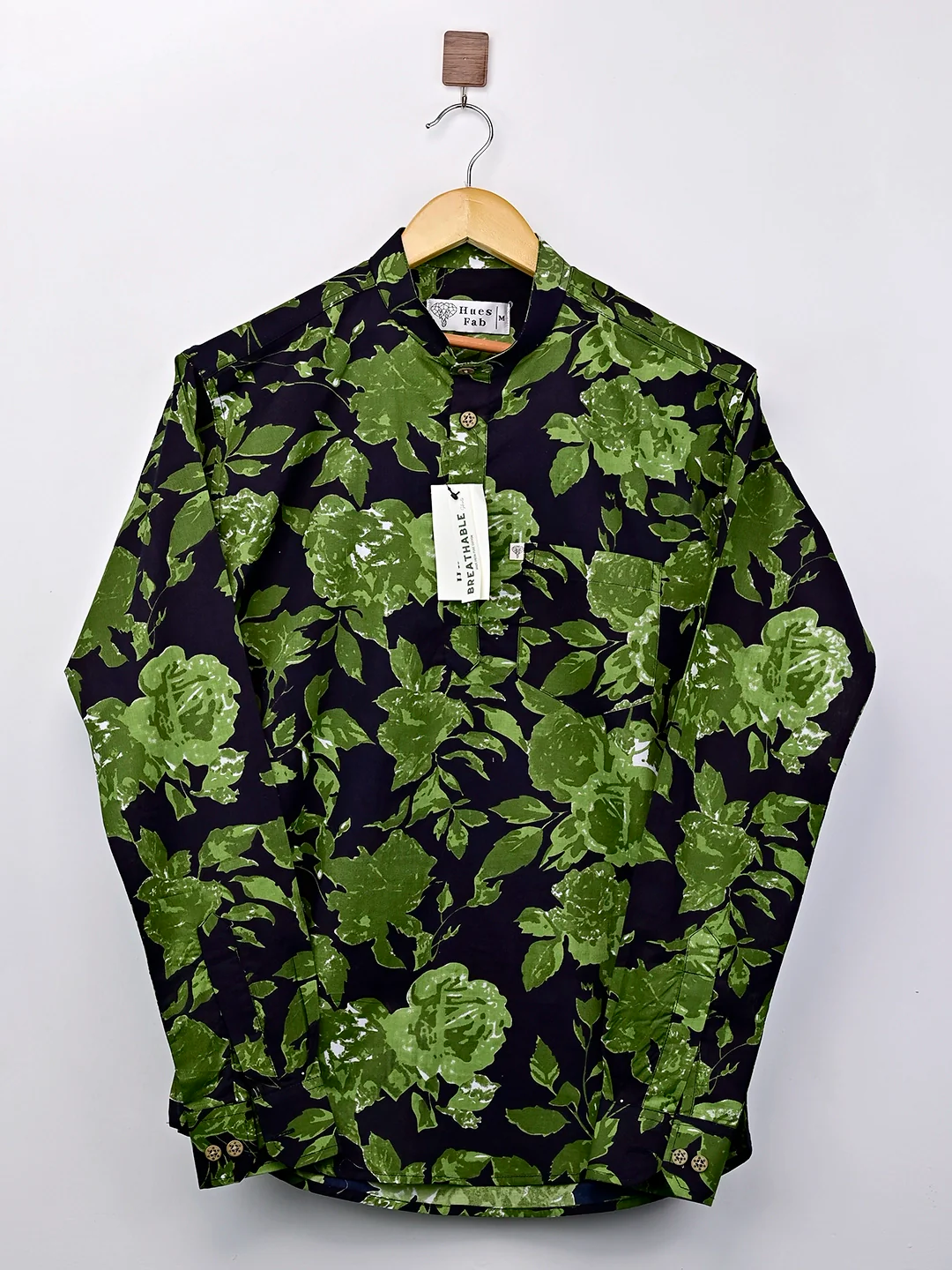 black - green floral short kurta - Image 2