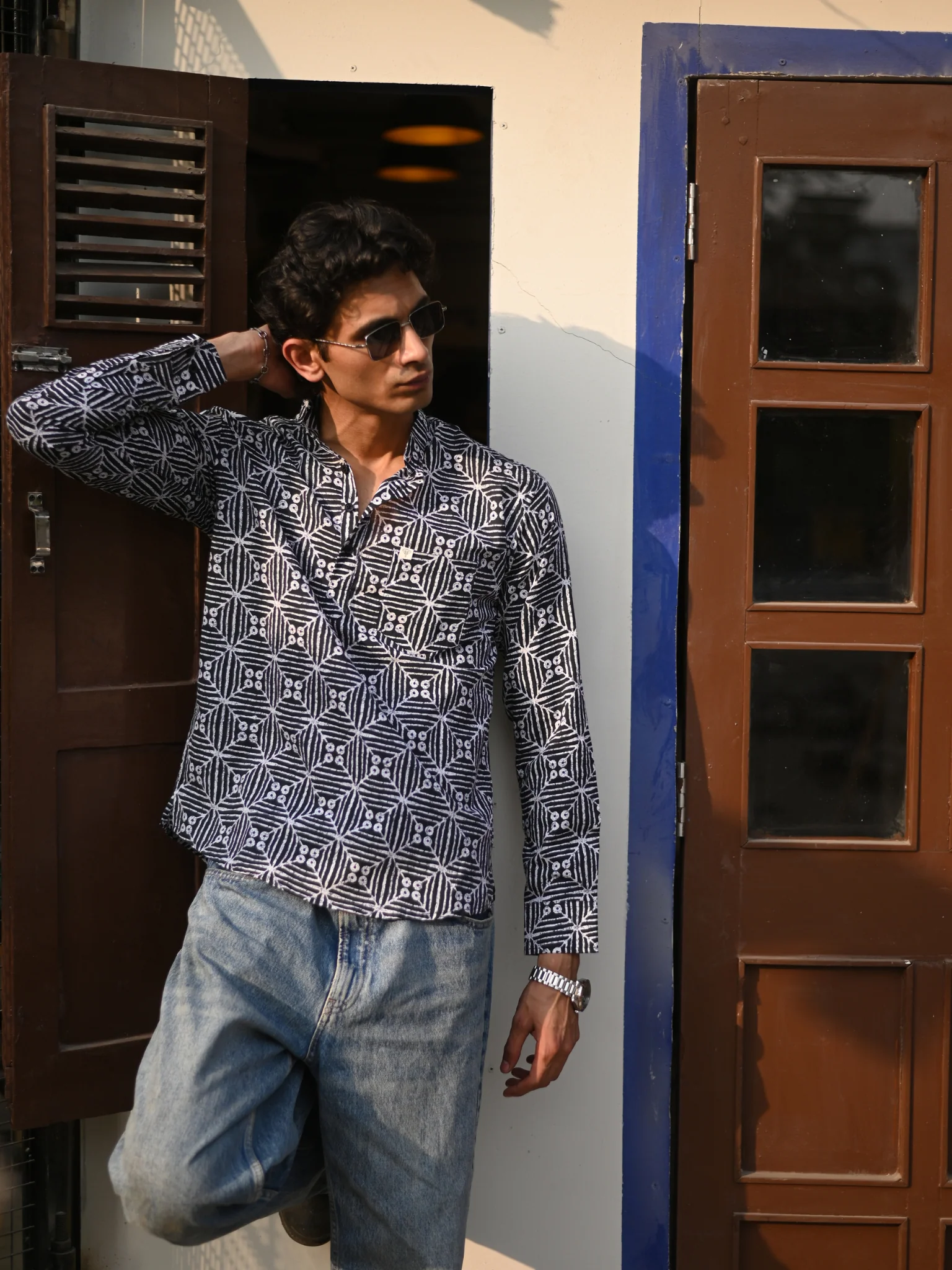 Black Matrix Printed Short Kurta