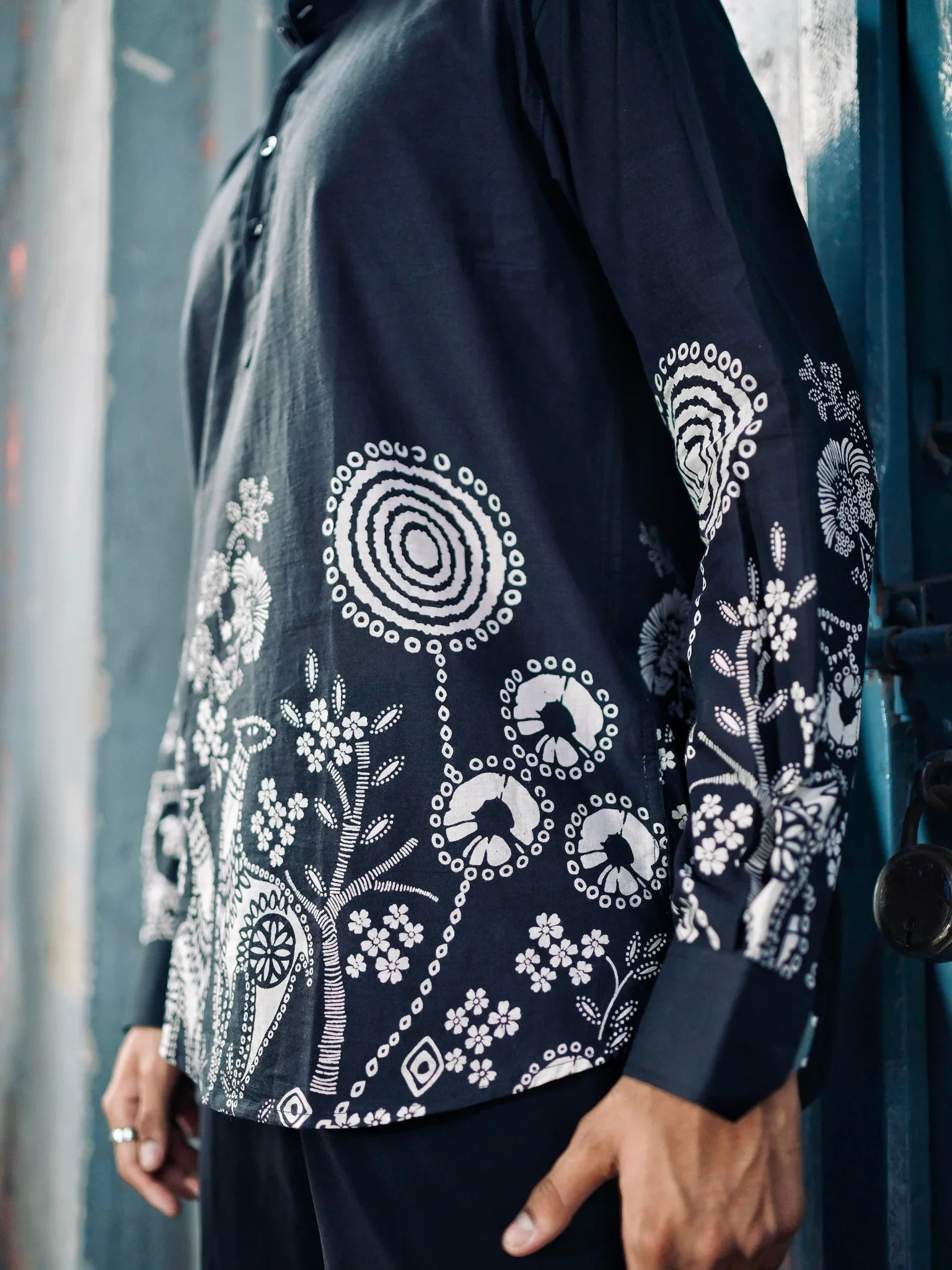 Black Placement Print short kurta - Image 2