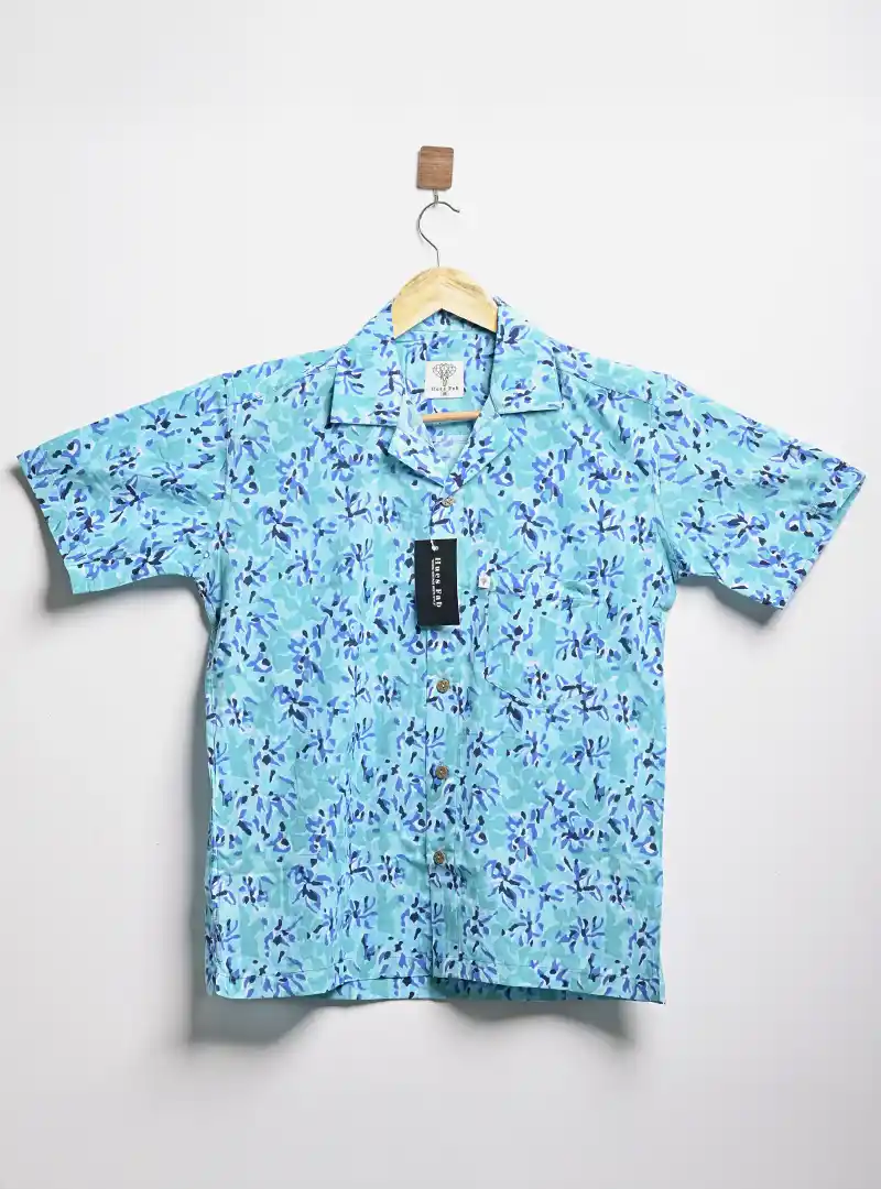 Blue Abstract Cuban Collar Resort Shirt - Image 2