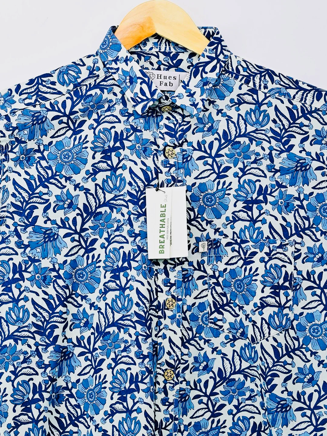 Blue Floral printed Half-Sleeves Shirt - Image 4