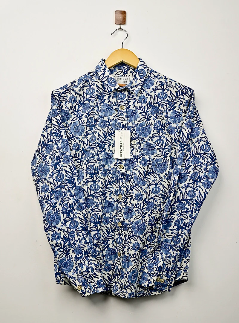 Blue-White Floral Full Sleeves Shirt - Image 2