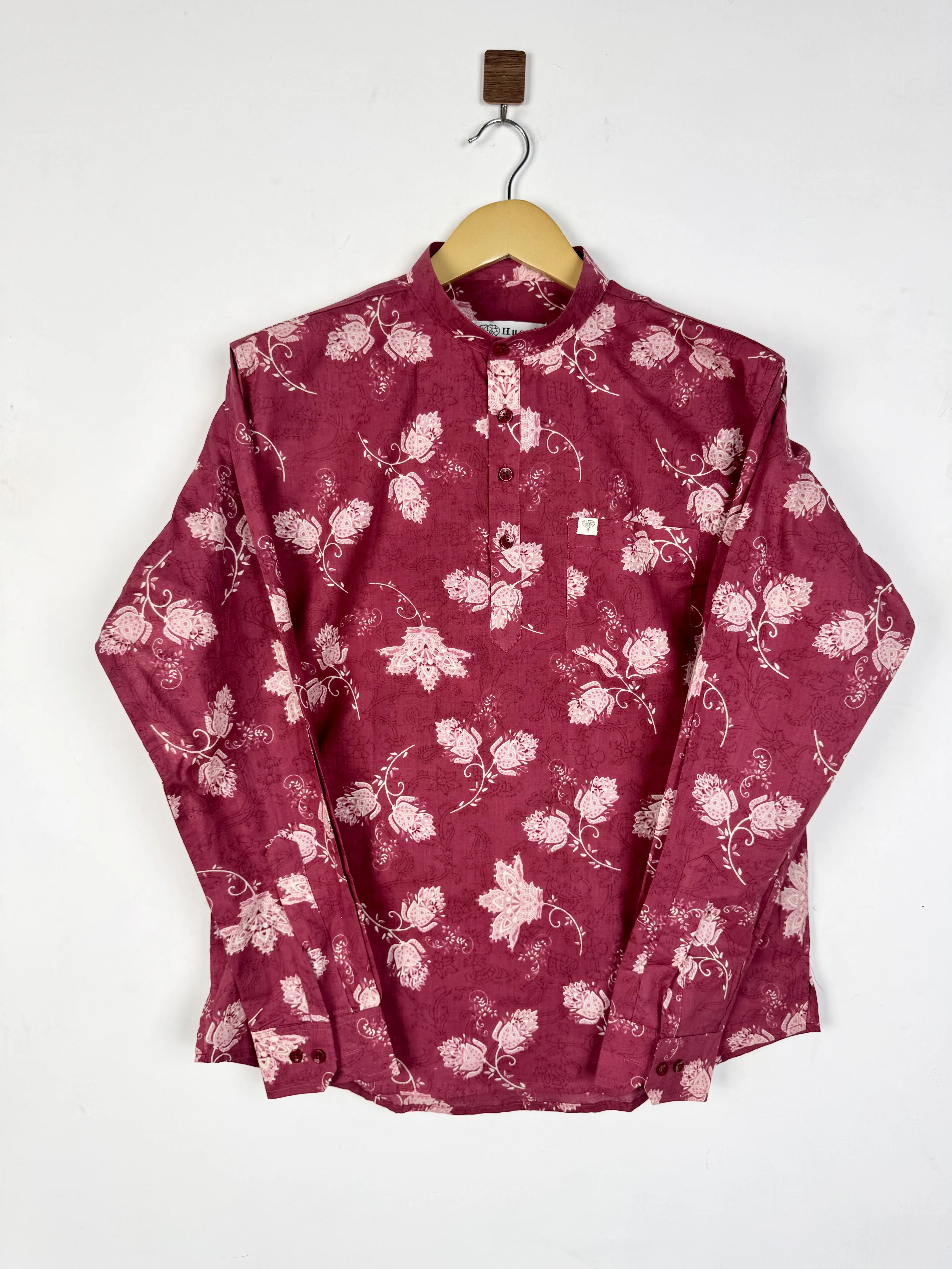 Bright Maroon Floral printed short kurta - Image 2