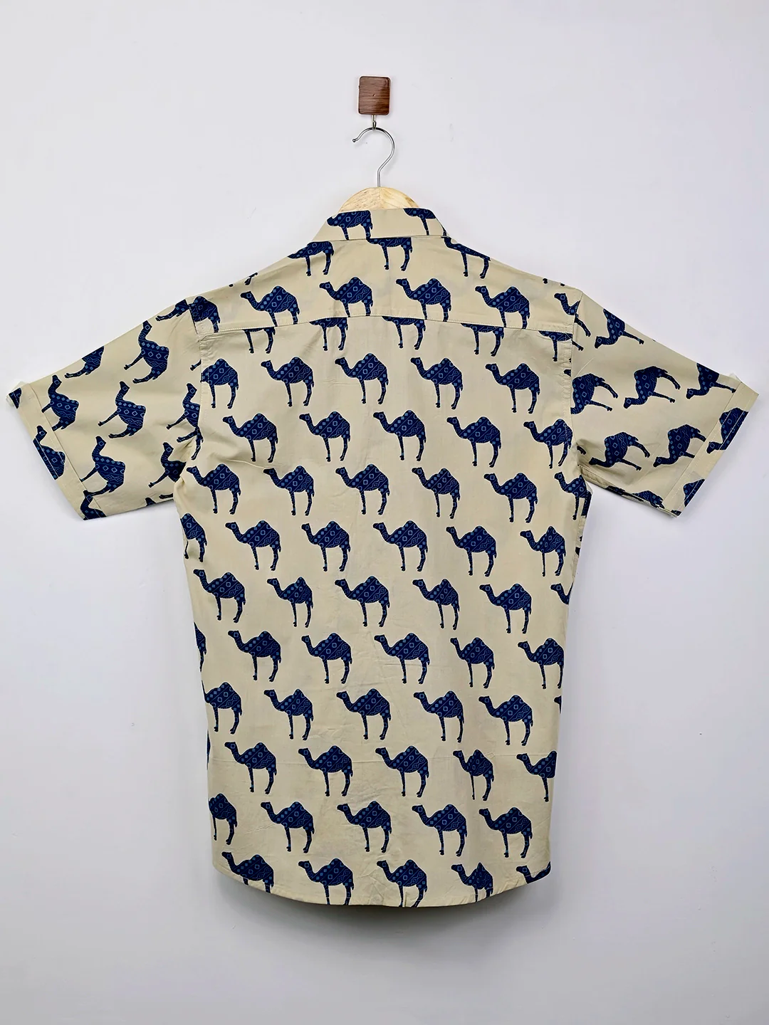 Cream-Blue Camel printed Half Sleeves shirt - Image 3