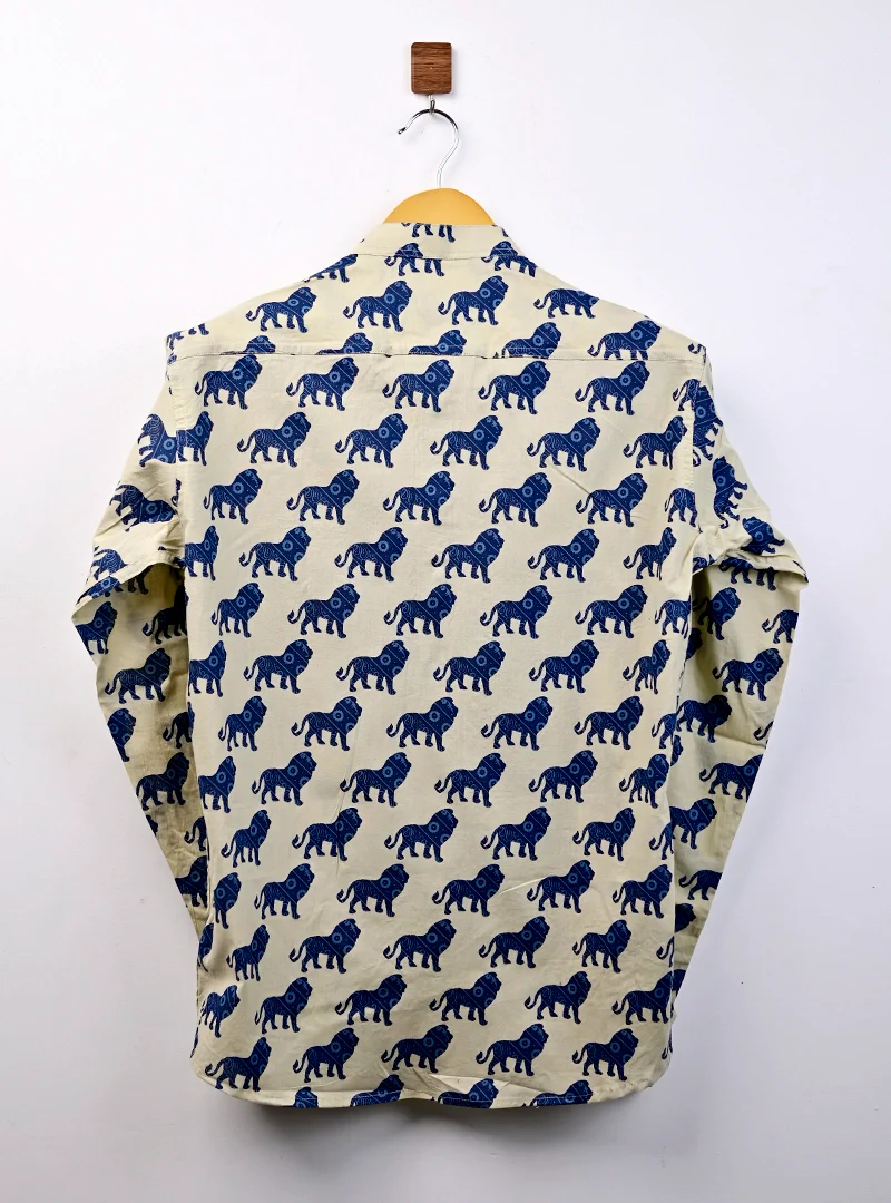 Cream – Blue Lion Printed Short Kurta - Image 3