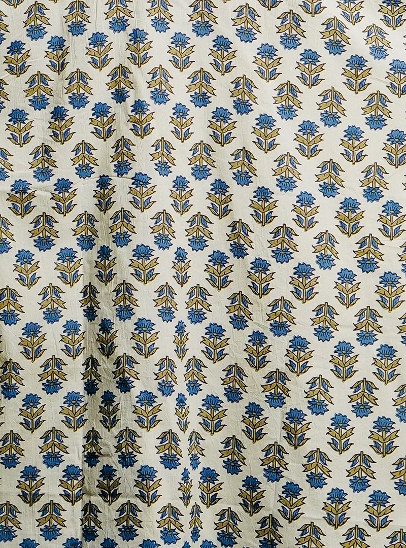 cream-blue motifs half-sleeves shirt - Image 4