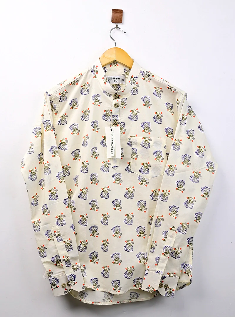 Cream flowers printed short kurta - Image 2