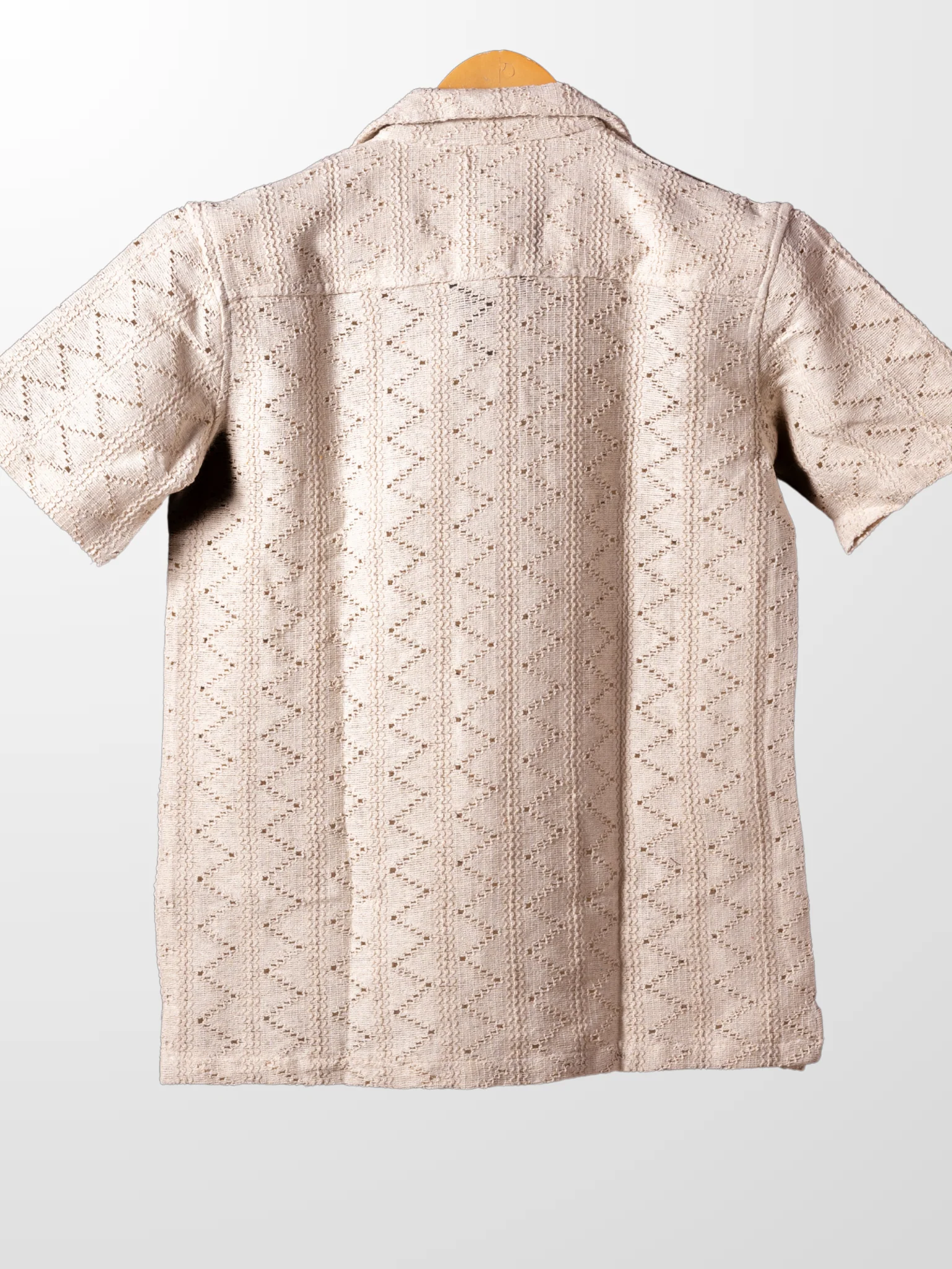 Cream Knitted Half Sleeves Shirt - Image 3