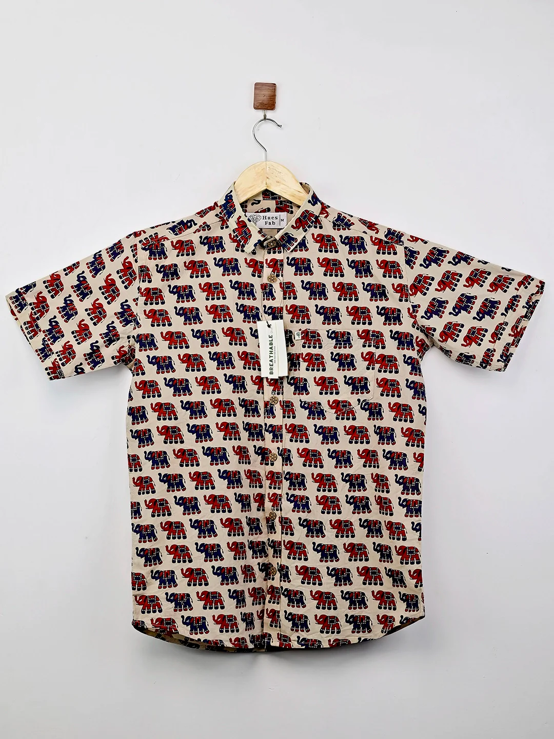 Cream & Multi Colour Elephant Half Sleeves Shirt - Image 2