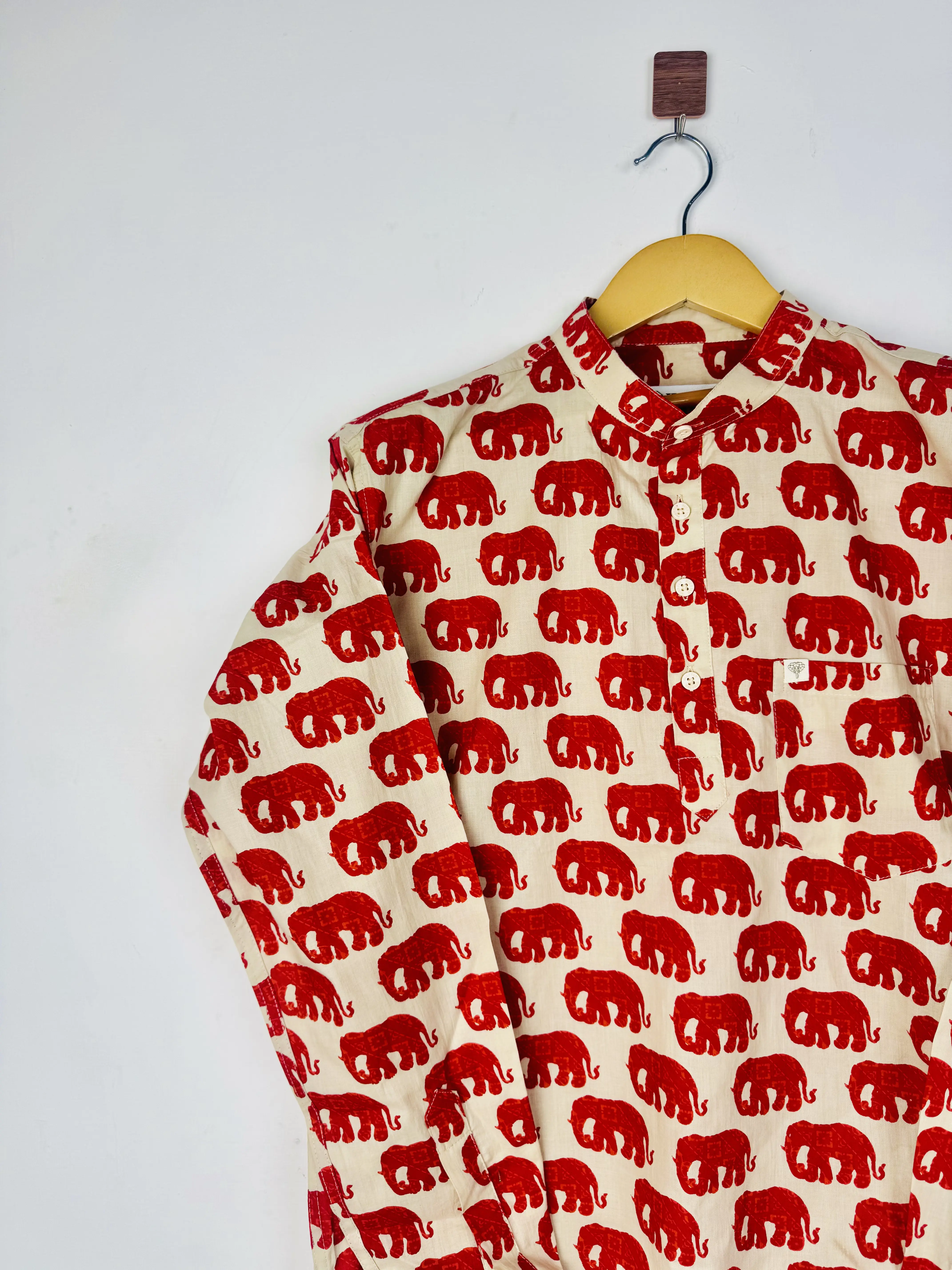 Cream Red Elephant short kurta