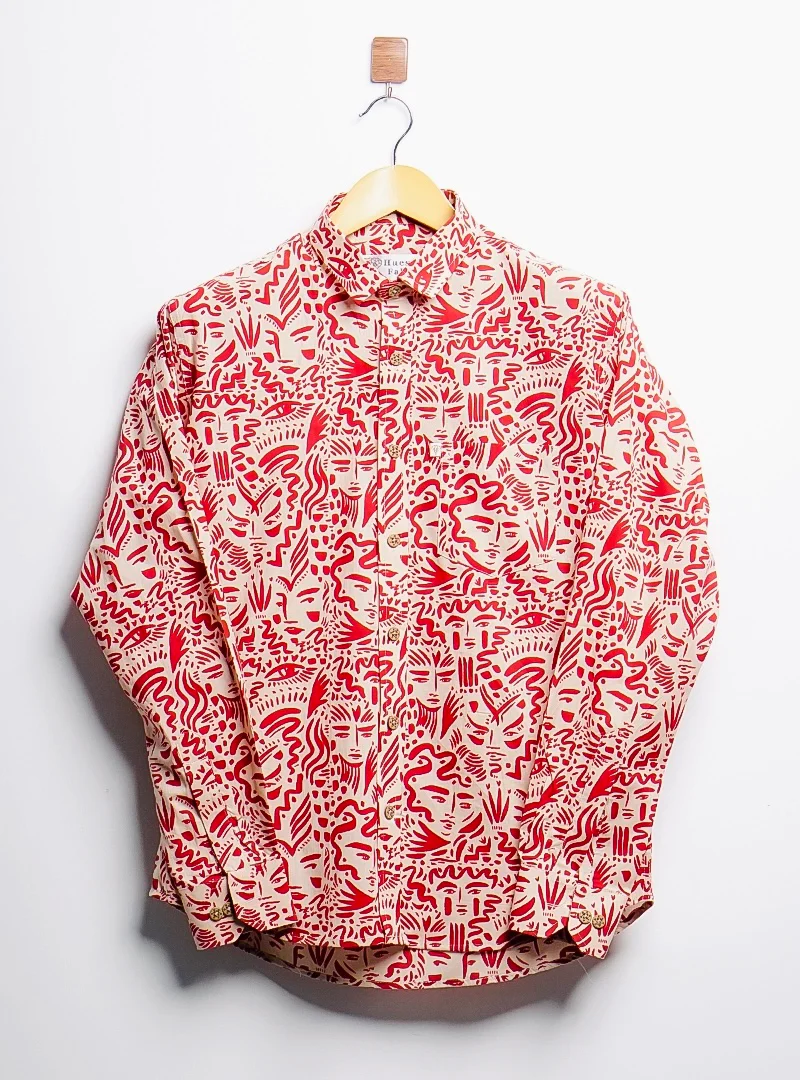 Cream/red face lineart full sleeves shirt - Image 2
