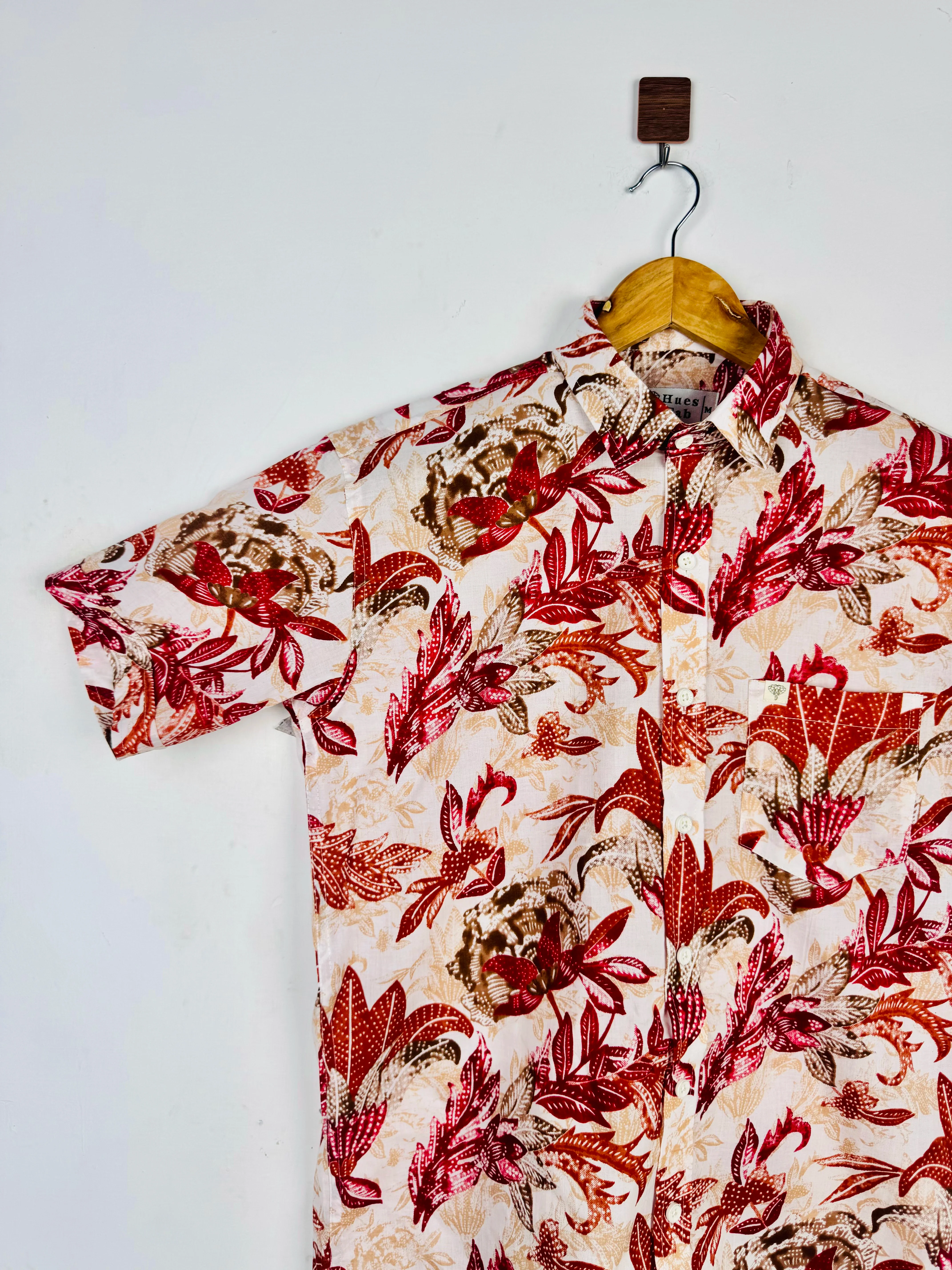 Crimson Leaf Printed Half Sleeves Shirt