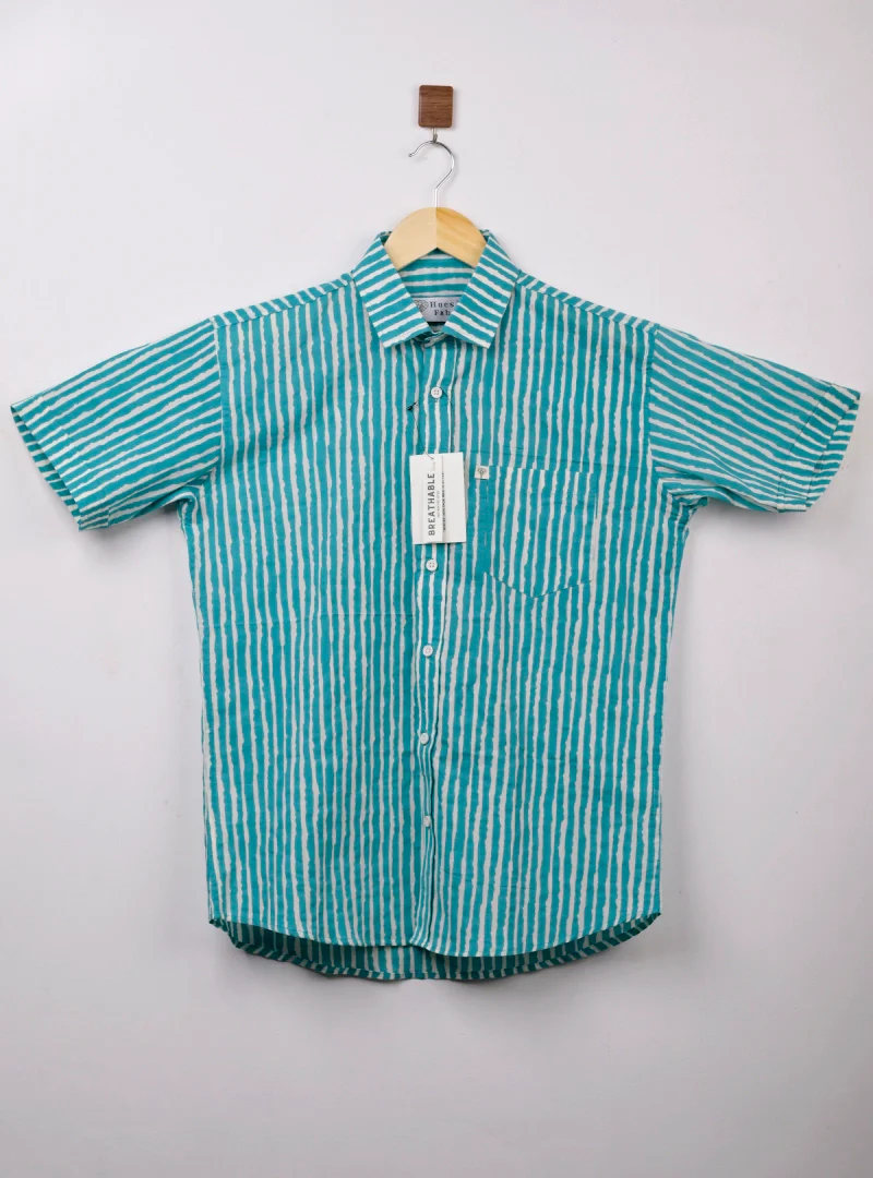 Cyan Lining Half Sleeves Shirt - Image 2