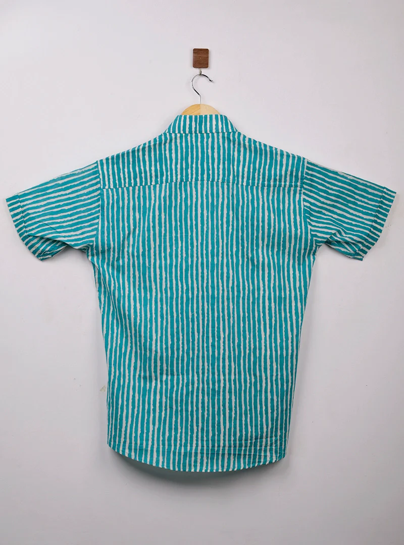 Cyan Lining Half Sleeves Shirt - Image 3