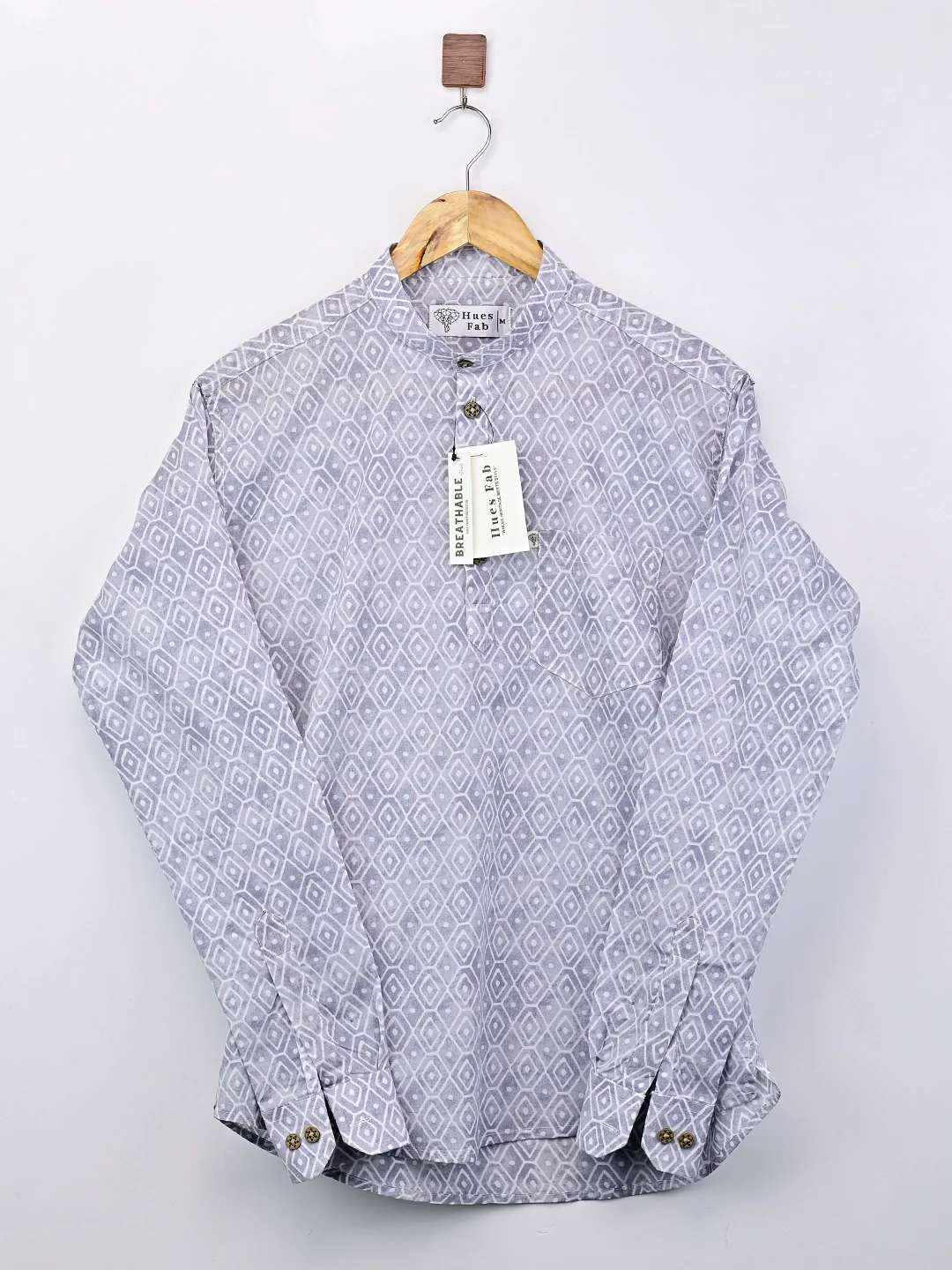 grey blocks printed short kurta - Image 2