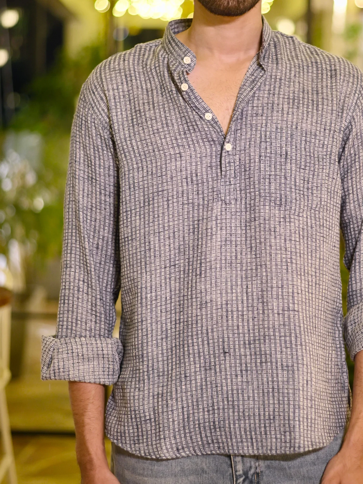 Grey Box Cotton yarn Dyed Short Kurta - Image 2