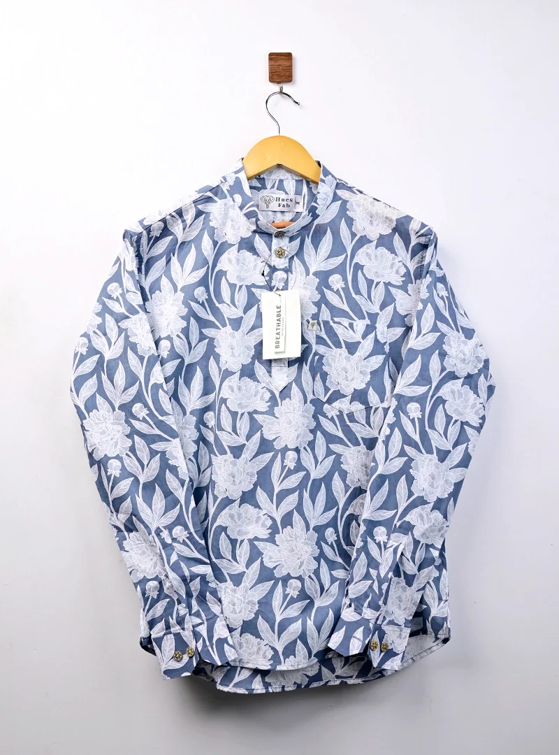 Grey Floral Short Kurta - Image 2