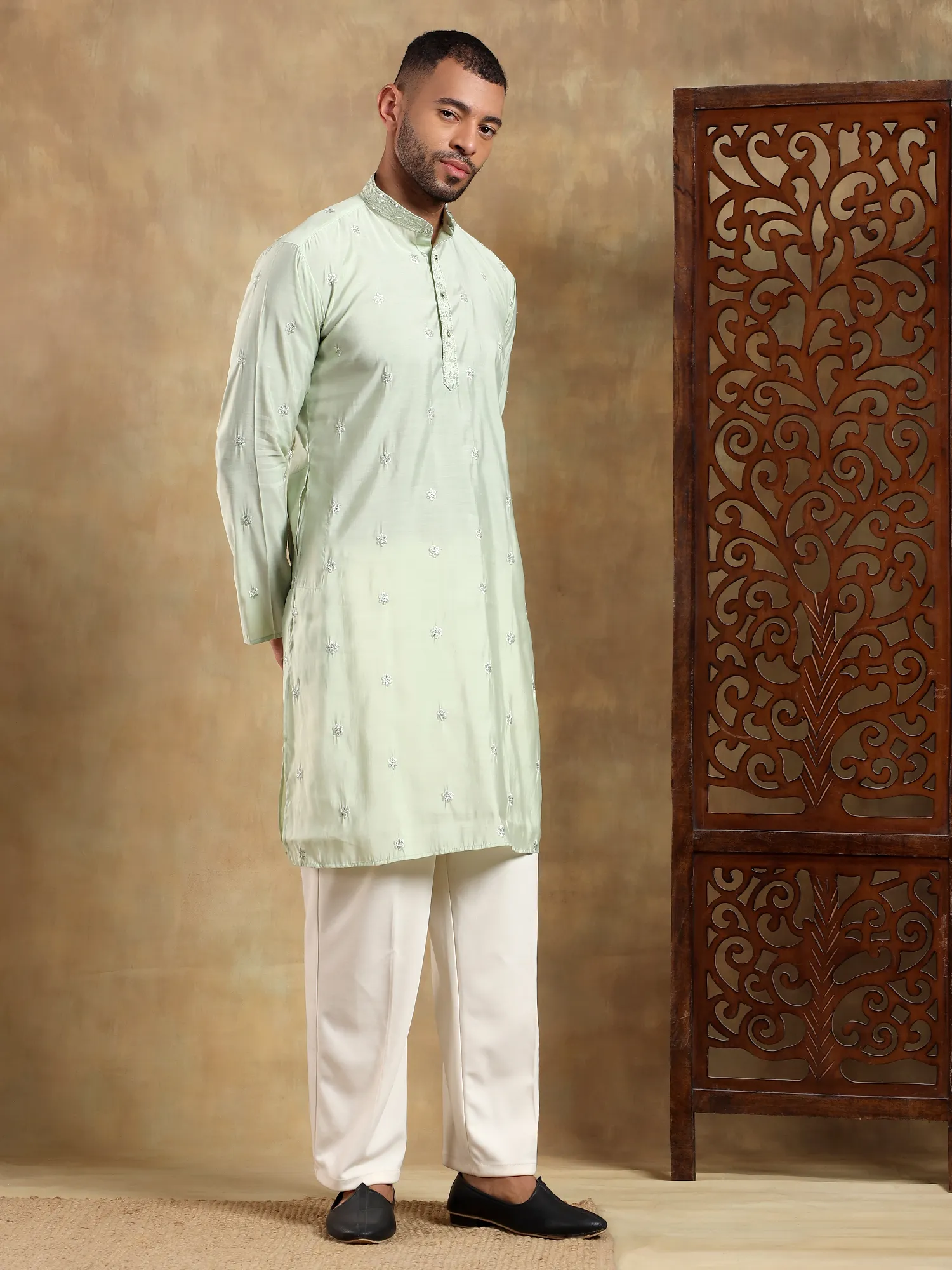 Light Green Embroidered Long Kurta - Image 6