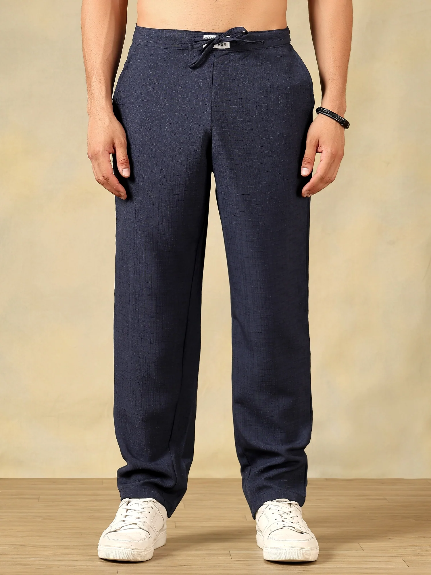 Linen Blend Navy Blue Co-Ord Set For Men - Image 4