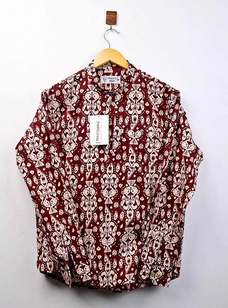 Maroon & Cream Block Printed Short Kurta - Image 2