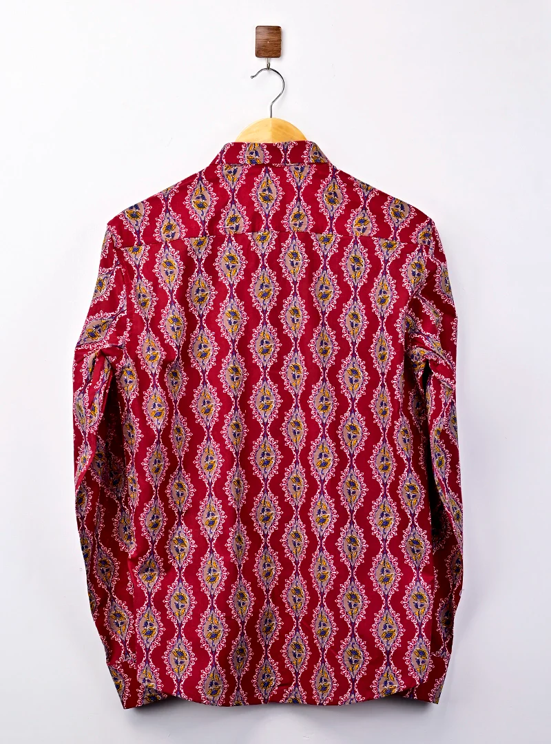 Maroon jaipuri printed full sleeves shirt - Image 3
