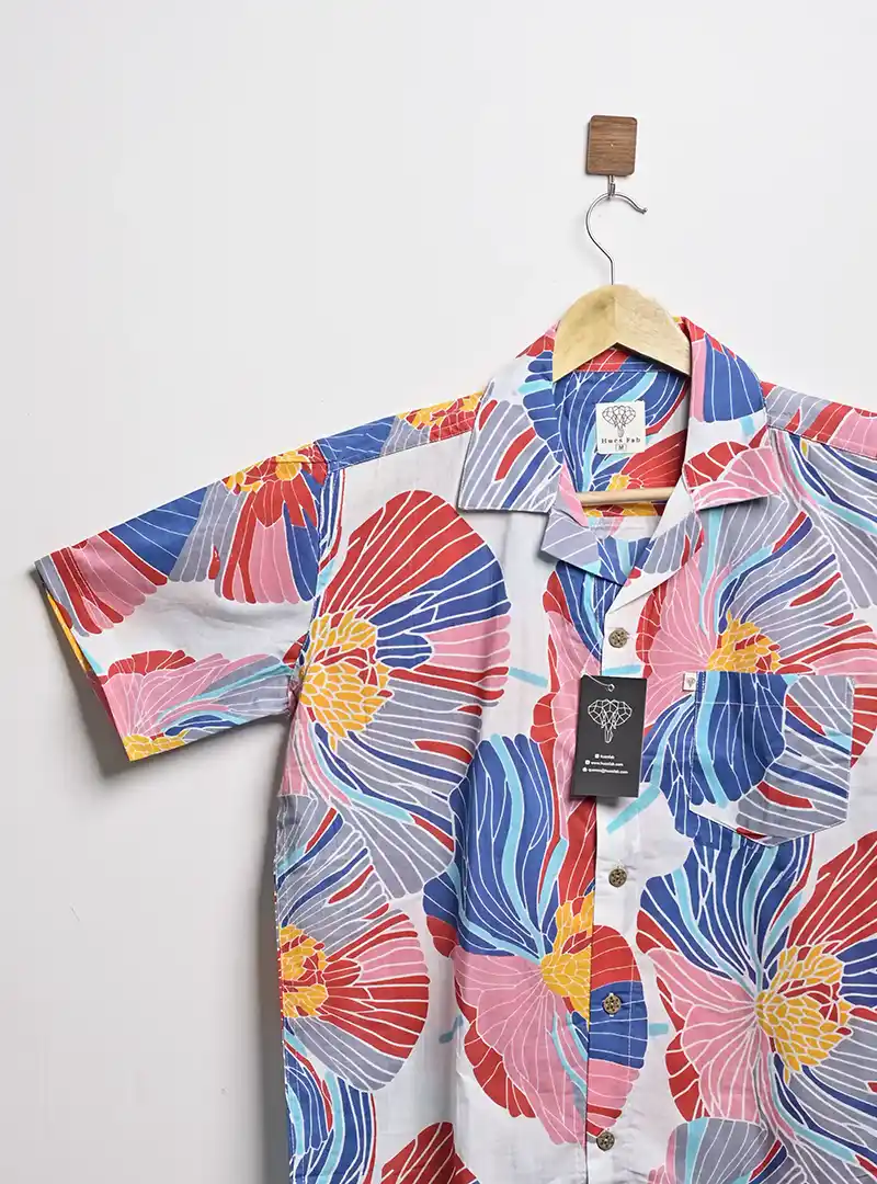 multicolor abstract cuban collar shirt
