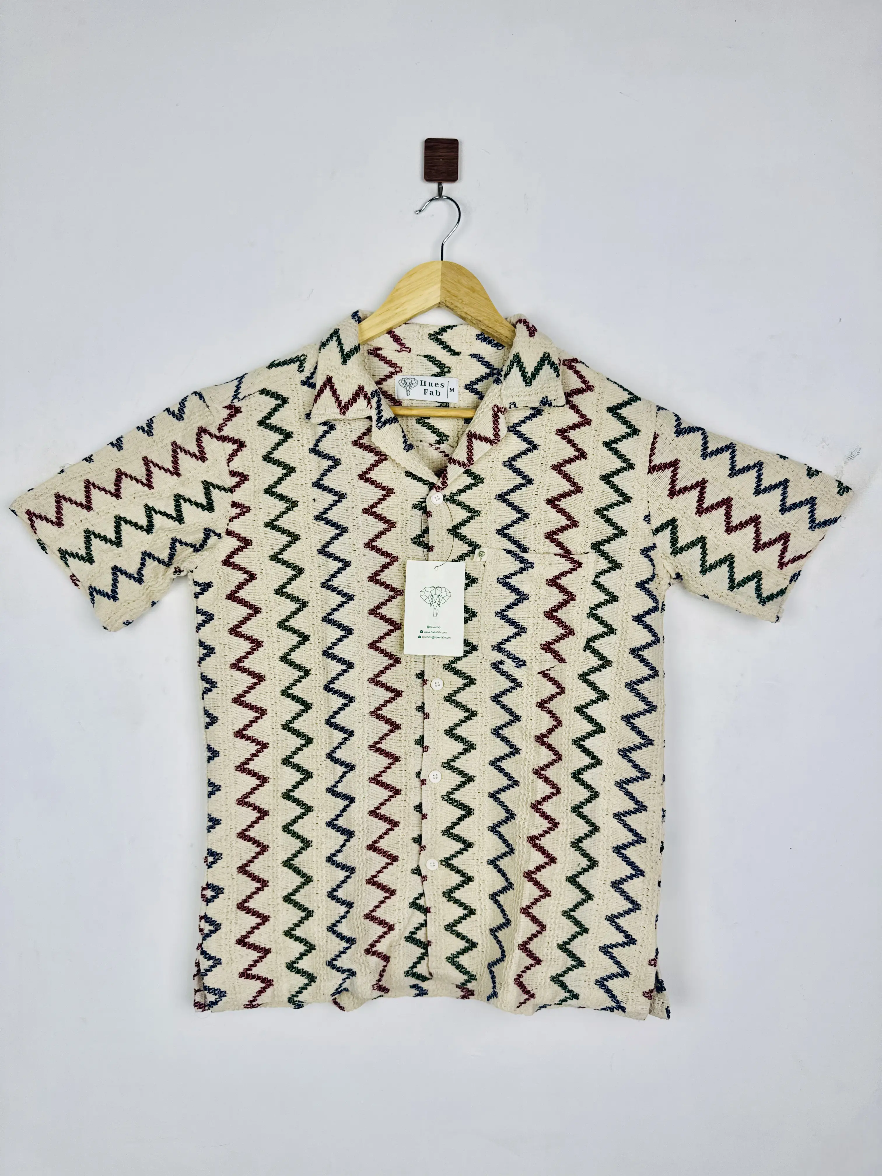 Multicolor Zig Zag Knitted Half Sleeves Shirt - Image 2