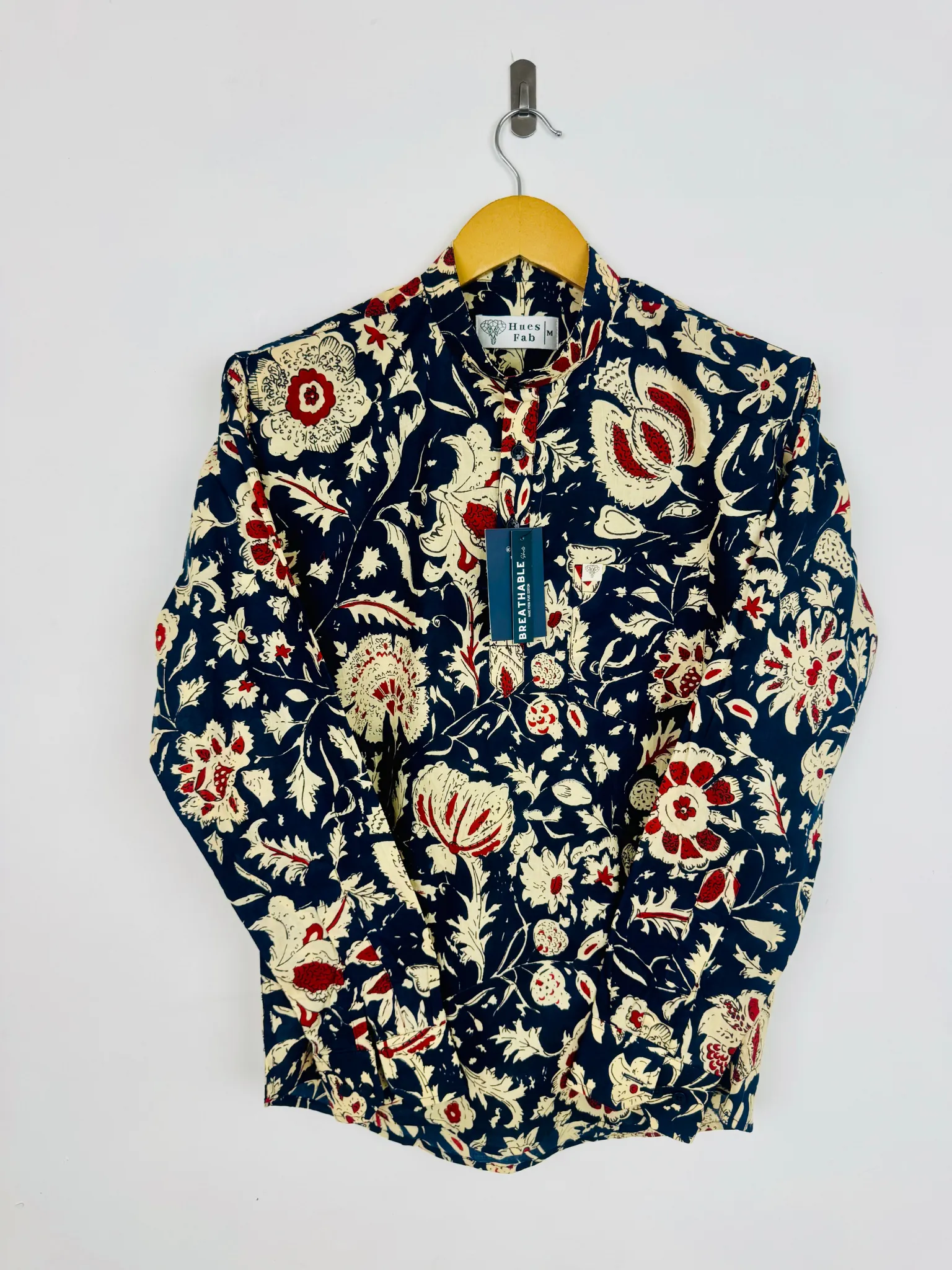 Navy Blue/Cream floral Printed short kurta - Image 2