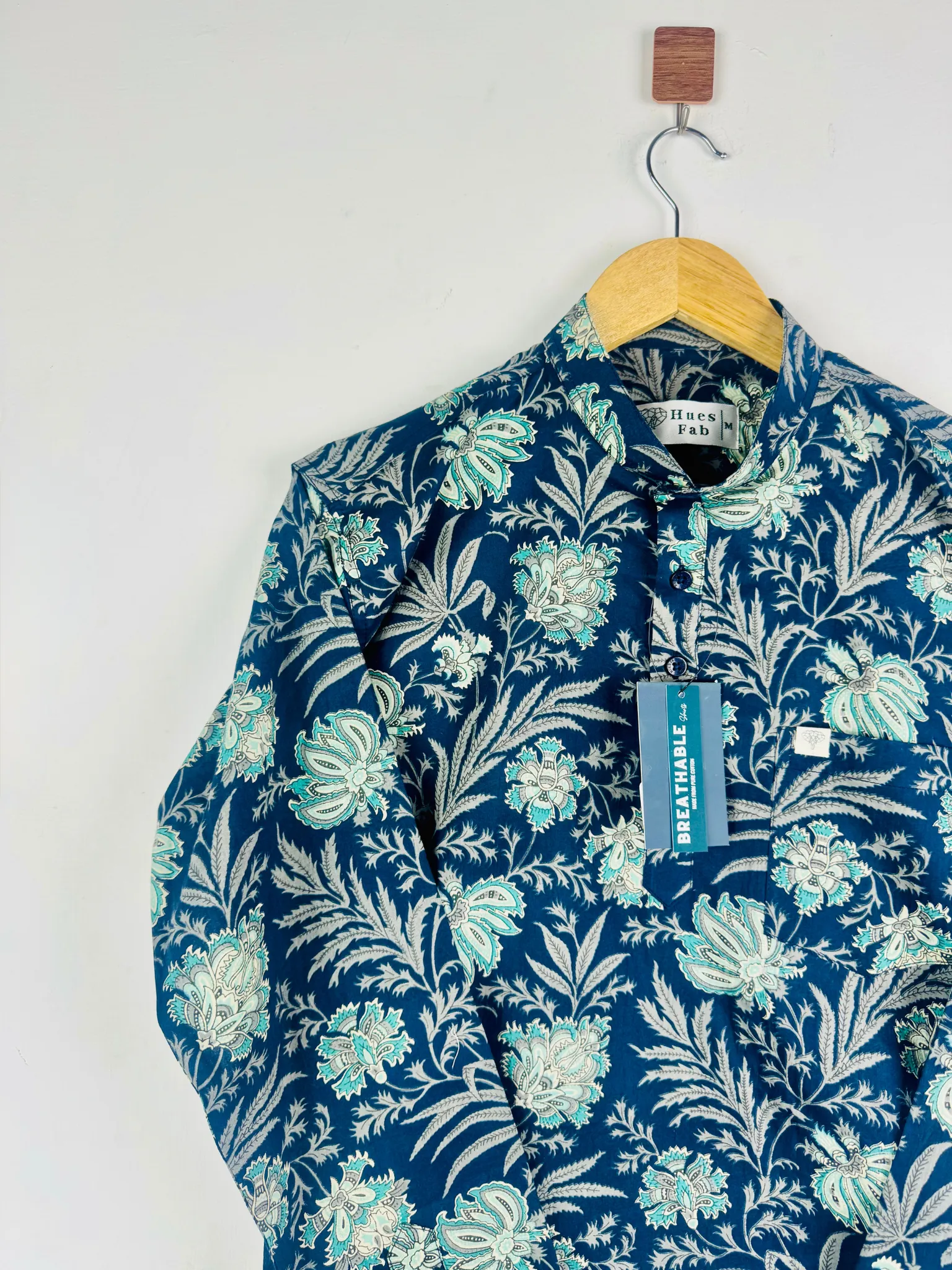 Navy blue fern printed short kurta