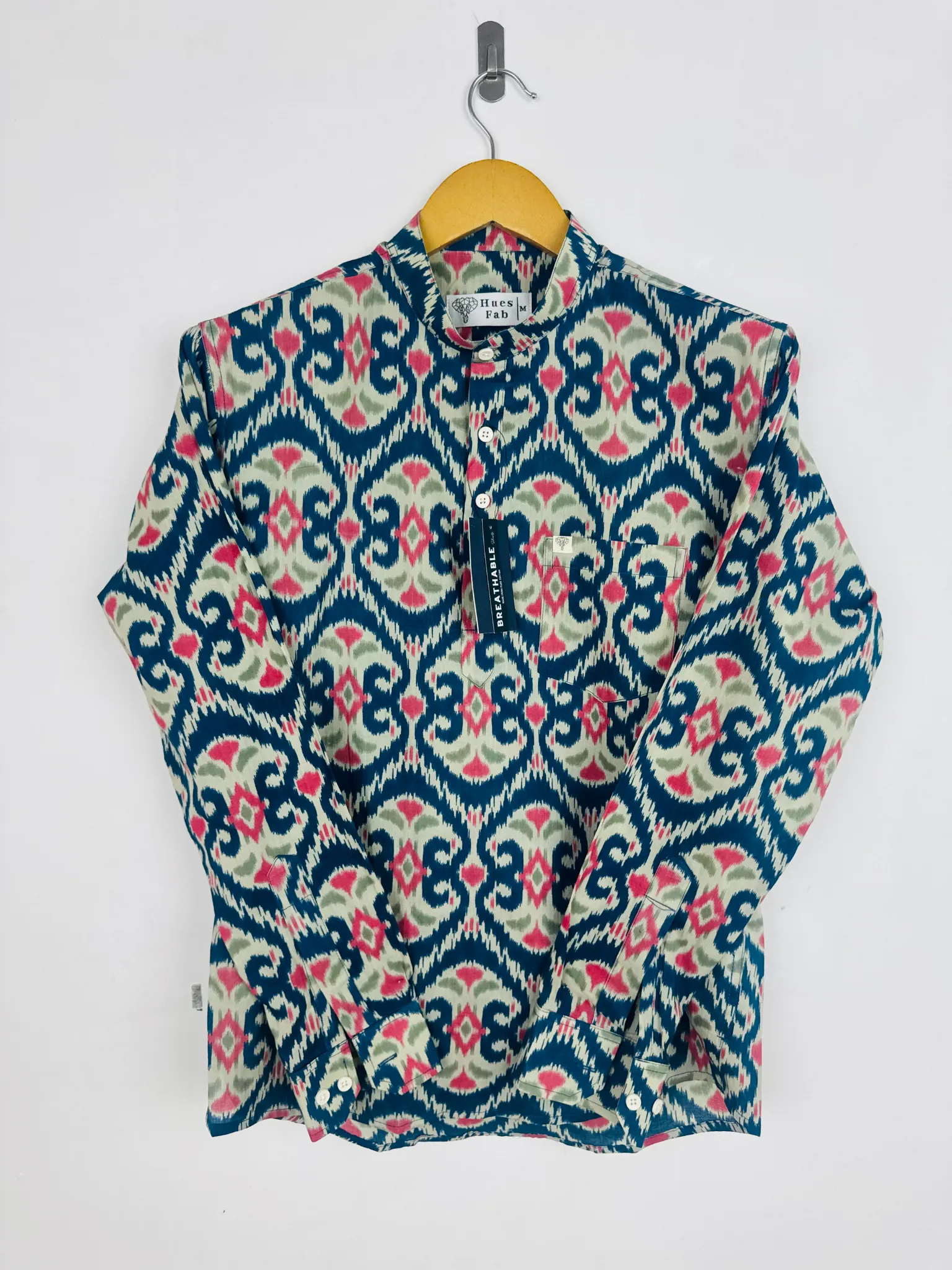 Navy Blue Ikat Printed short kurta - Image 3