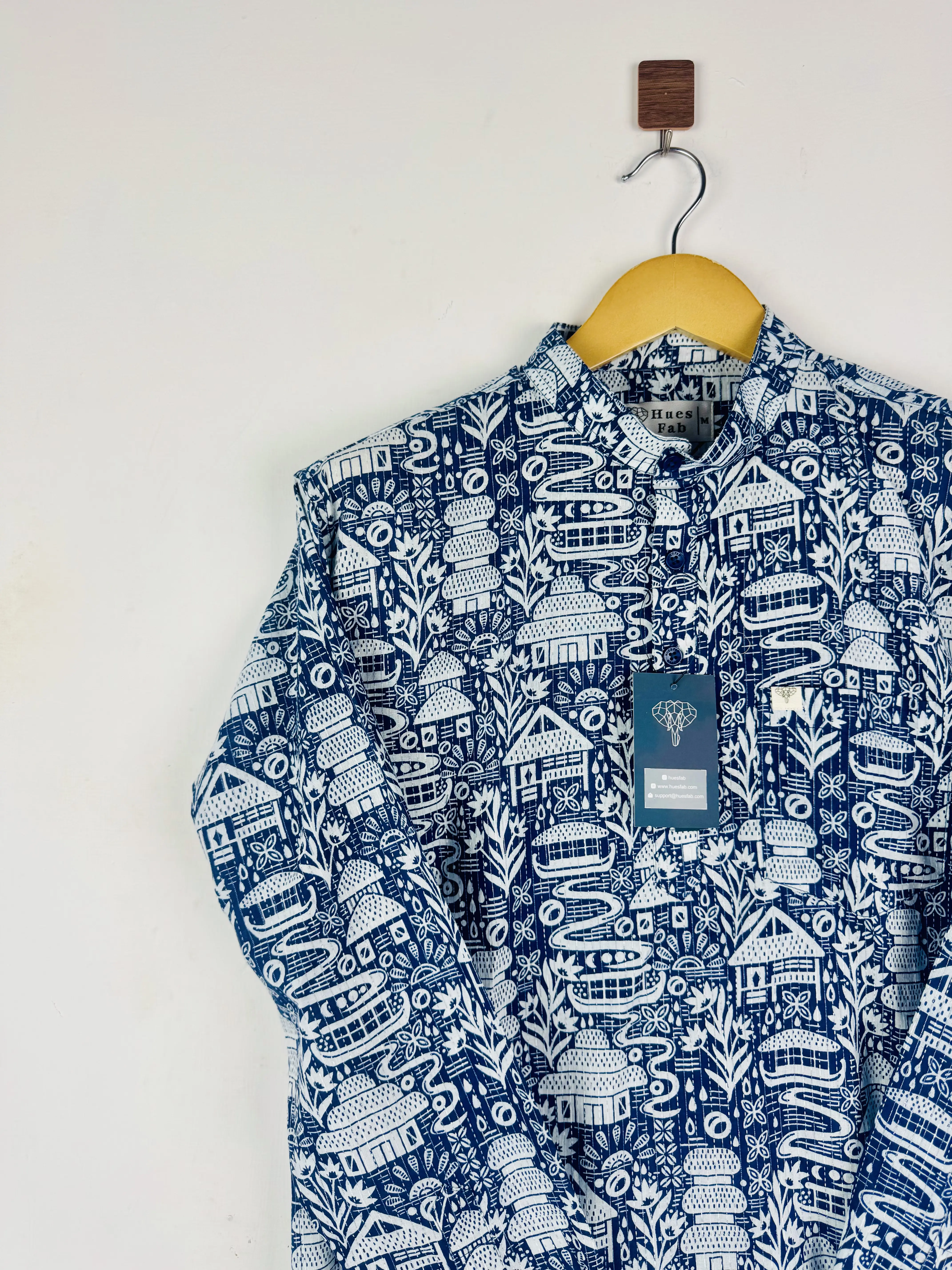 Navy Blue Kantha Village Printed Short Kurta