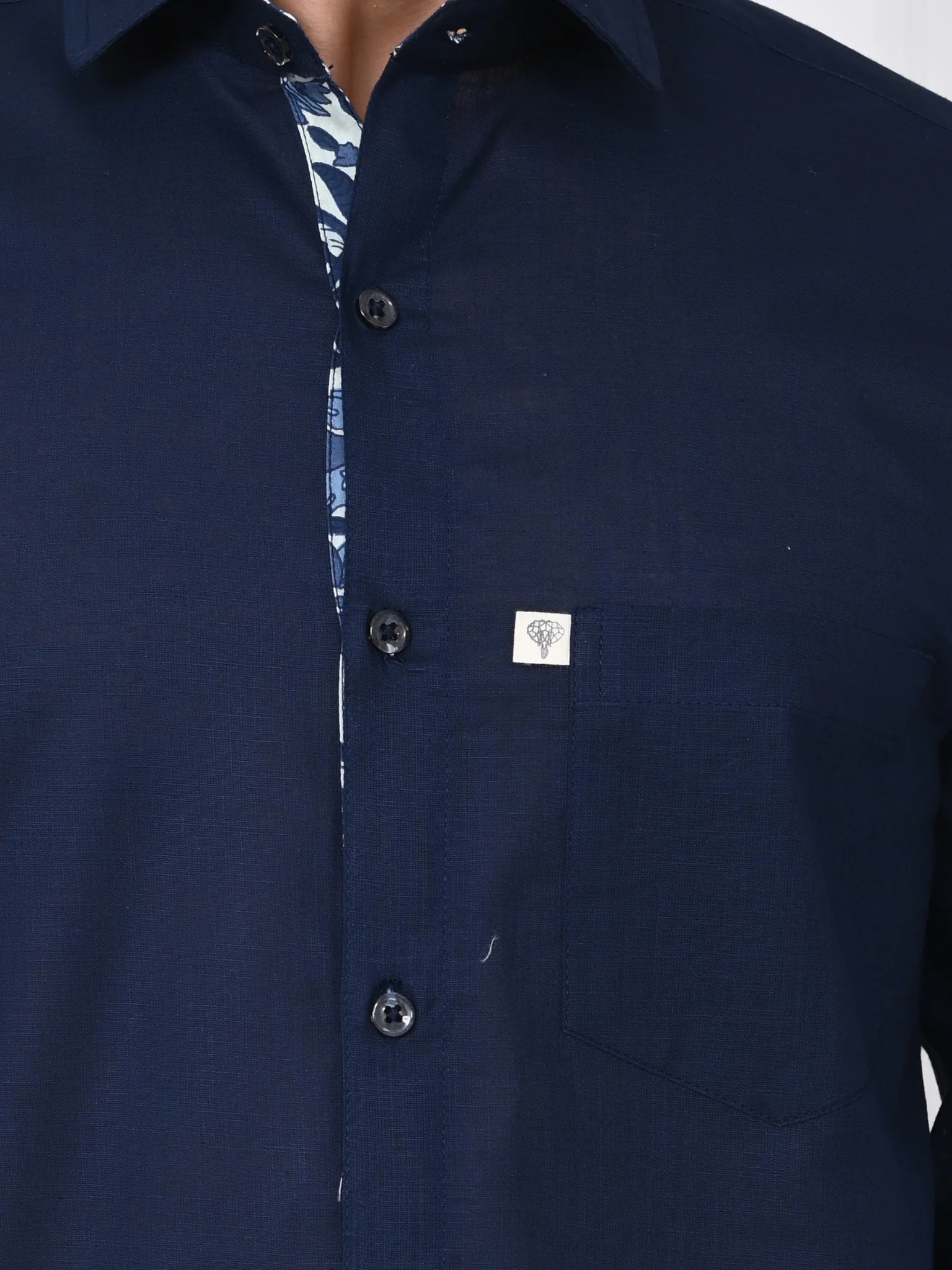Navy Blue Linen Blend Shirt - Image 4