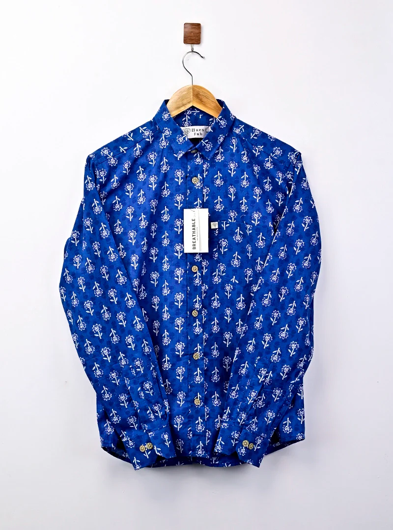 navy blue motifs full sleeves shirt - Image 2