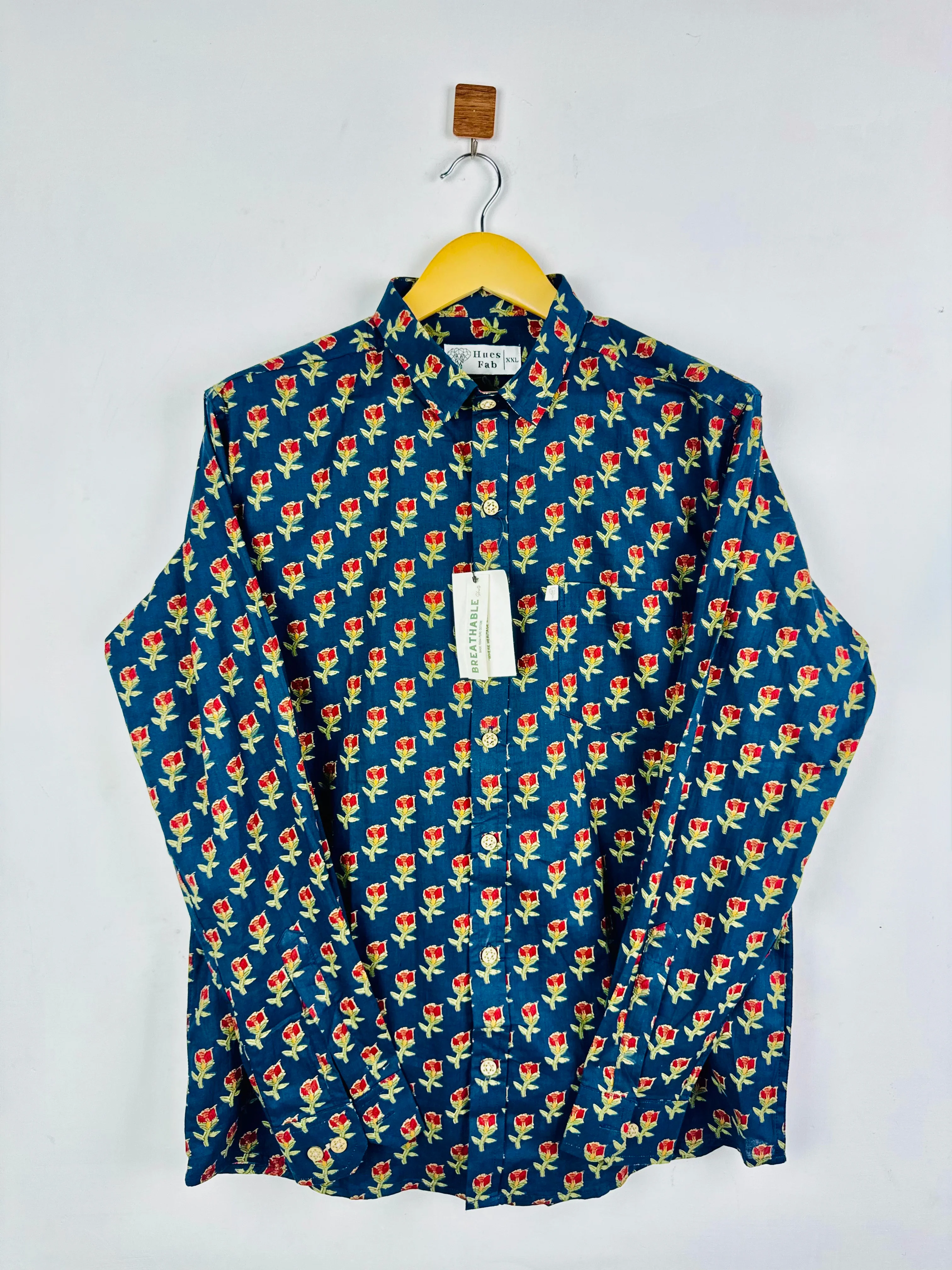 Navy Blue / Red Flower Full Sleeves Shirt - Image 2