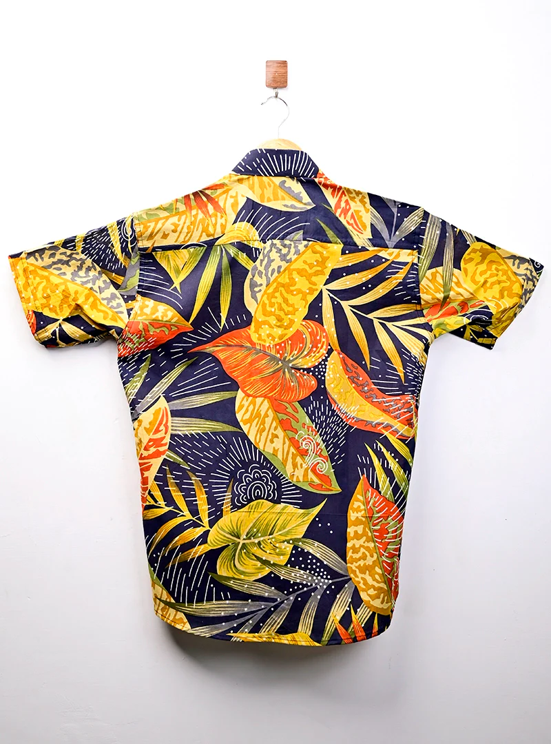 Navy Blue - Yellow Leaf Half Sleeves Shirt - Image 3