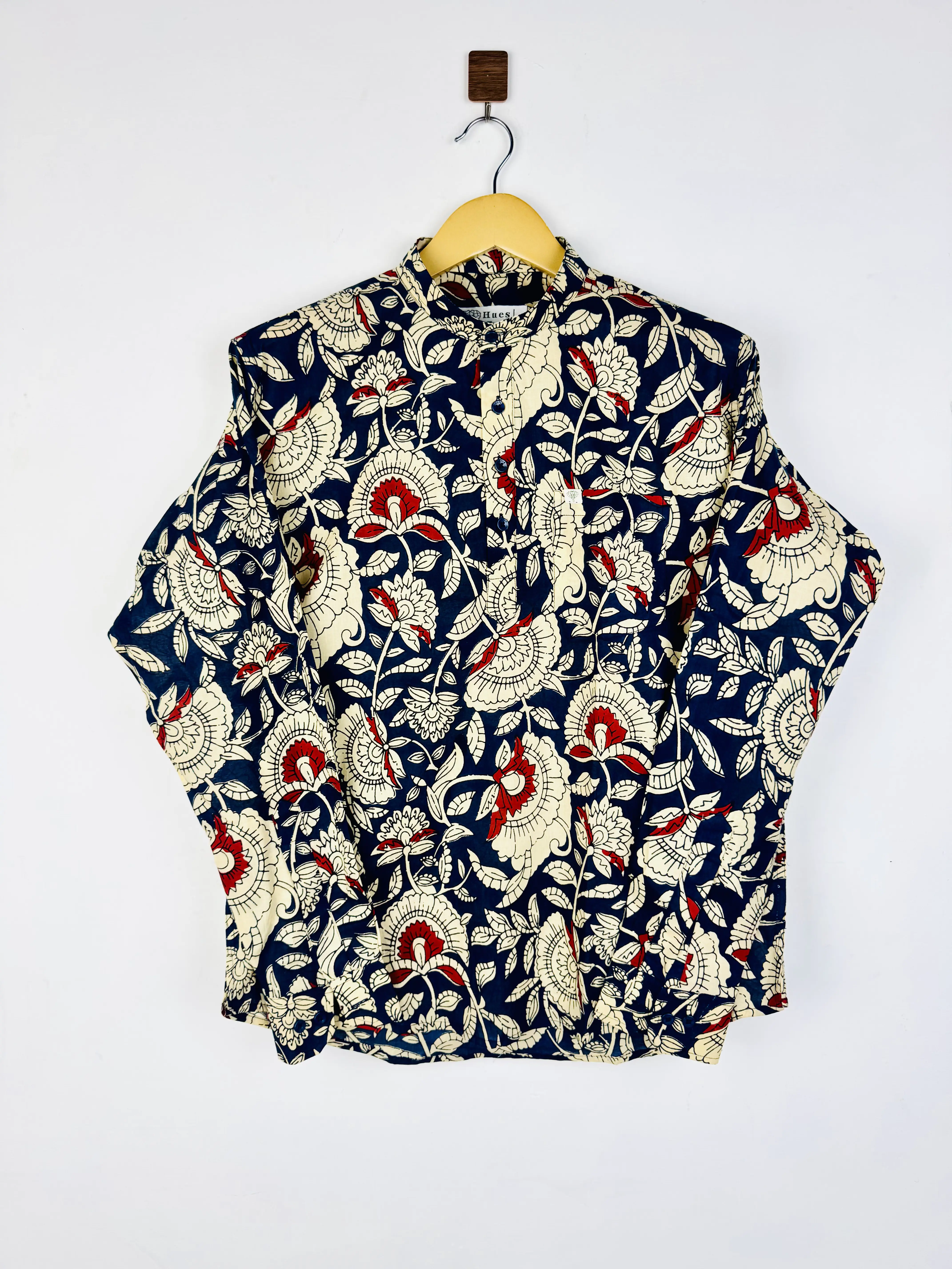 Navy Cream Floral printed short kurta - Image 2
