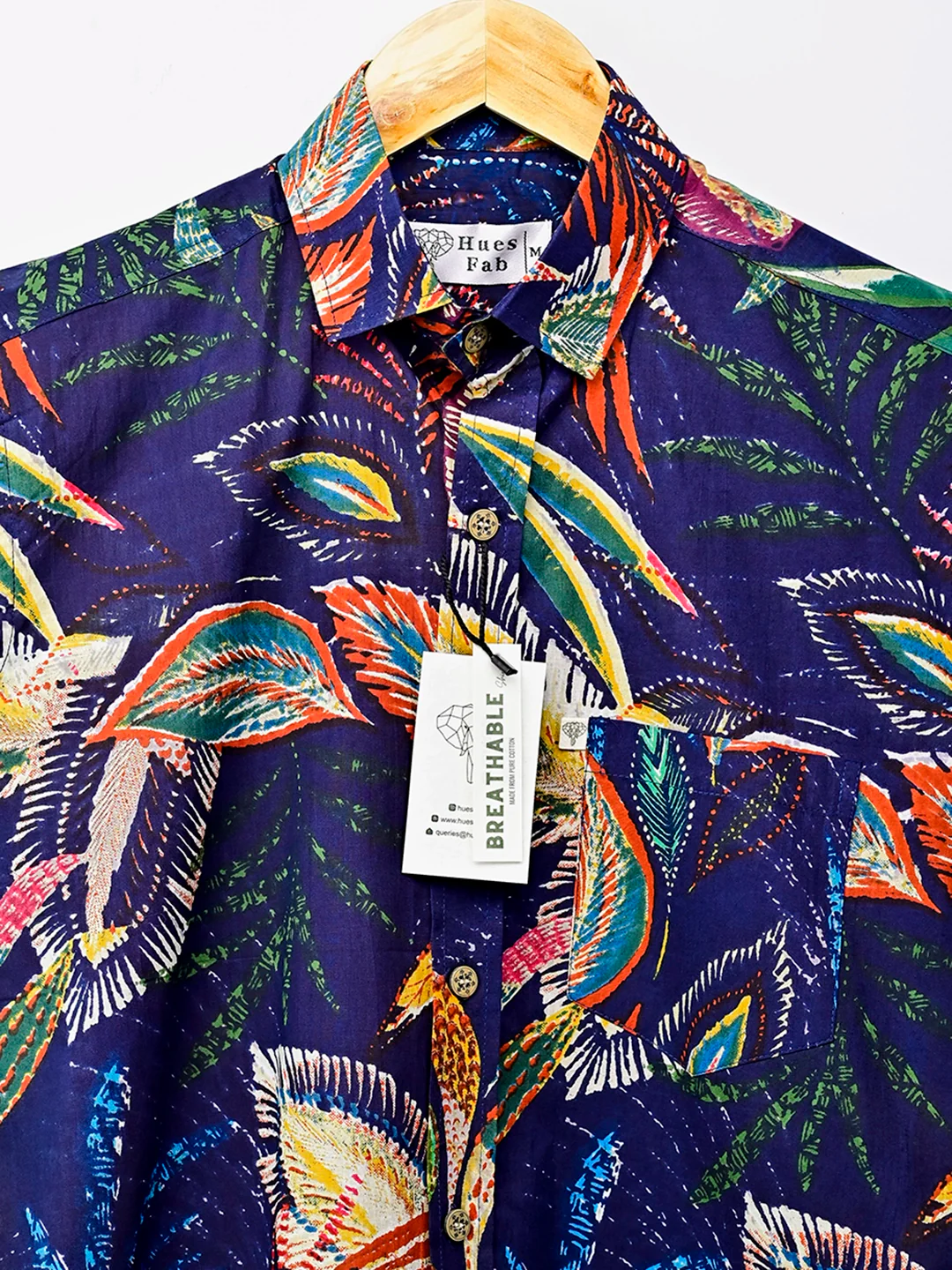 Navy – Multicolor Leaf Half-Sleeves Shirt - Image 4
