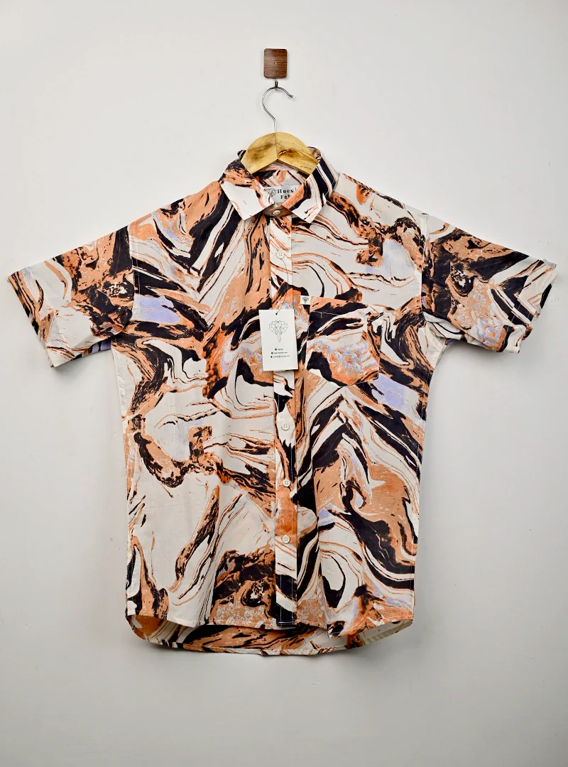 Orange Marble Printed Half Sleeves Shirt - Image 2