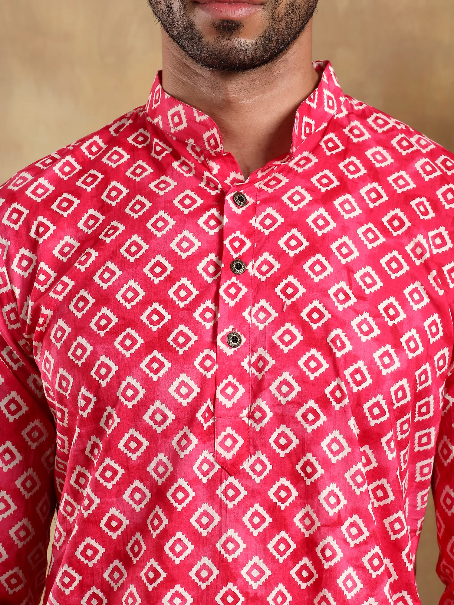 Pink Blocks Printed Long Kurta & pyjama set - Image 6