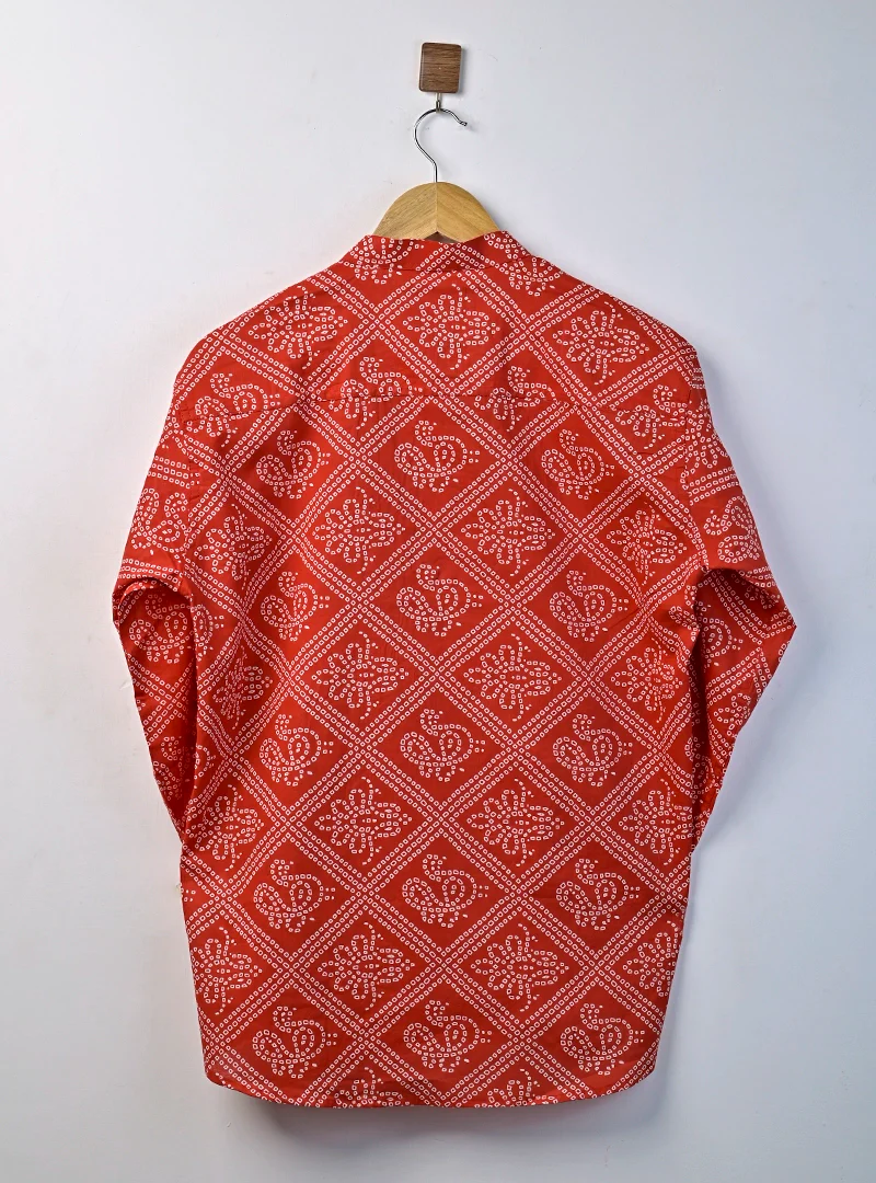 Red bandhani Printed short kurta - Image 3