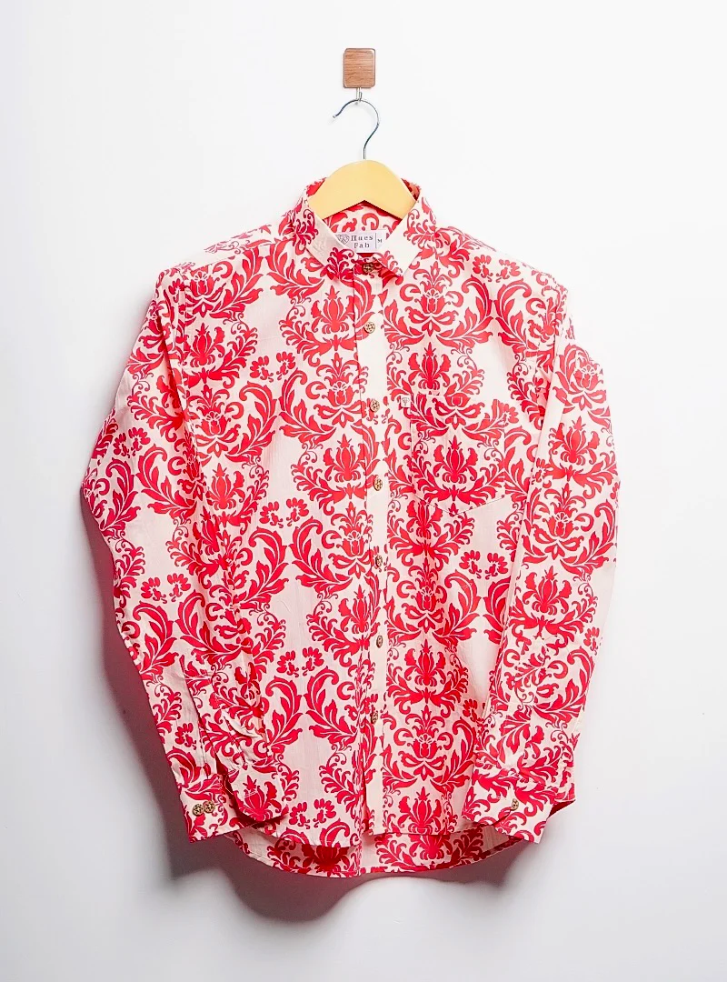Red Block-Print Full Sleeves SHirt - Image 2
