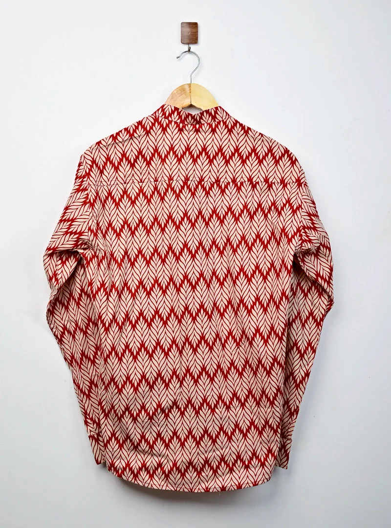 Red Cream Leaf Printed short kurta - Image 3