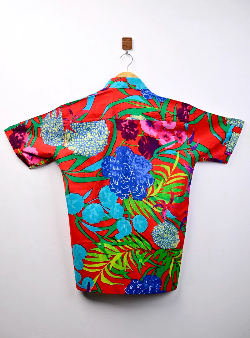 Red Paradise Floral Half Sleeves Shirt - Image 3