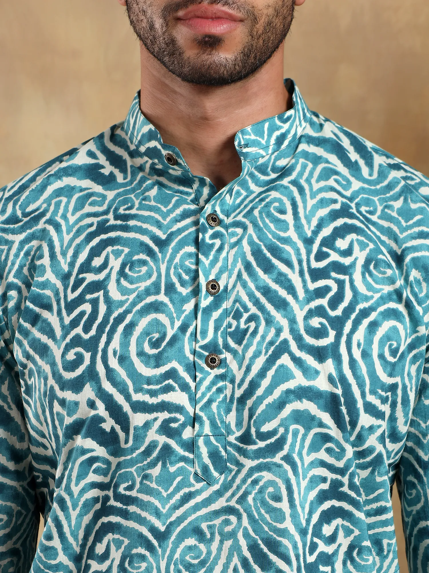 Sky Blue Abstract Printed Long Kurta & pyjama set - Image 3