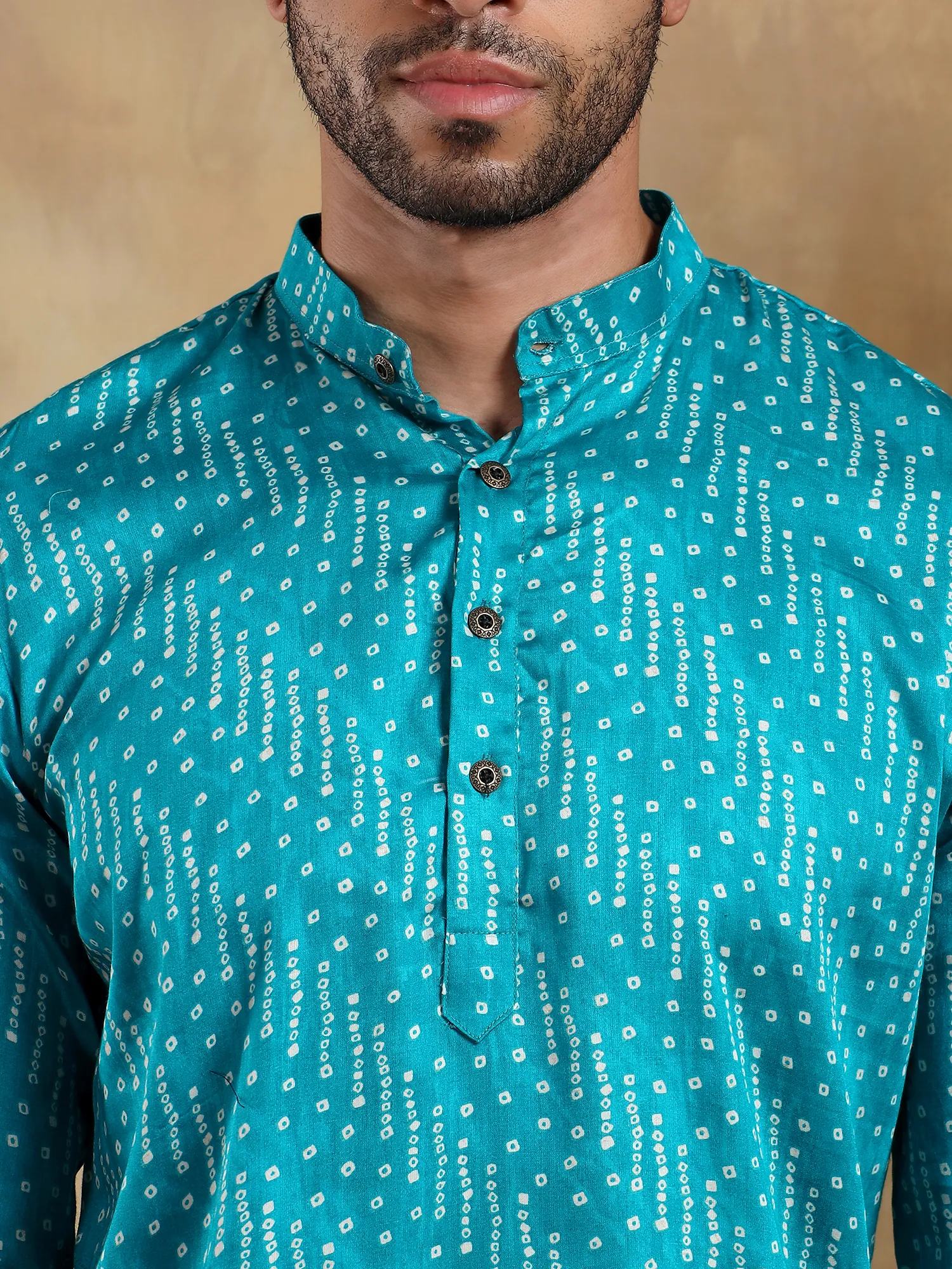 Sky Blue Bandhani Printed Long Kurta - Image 2