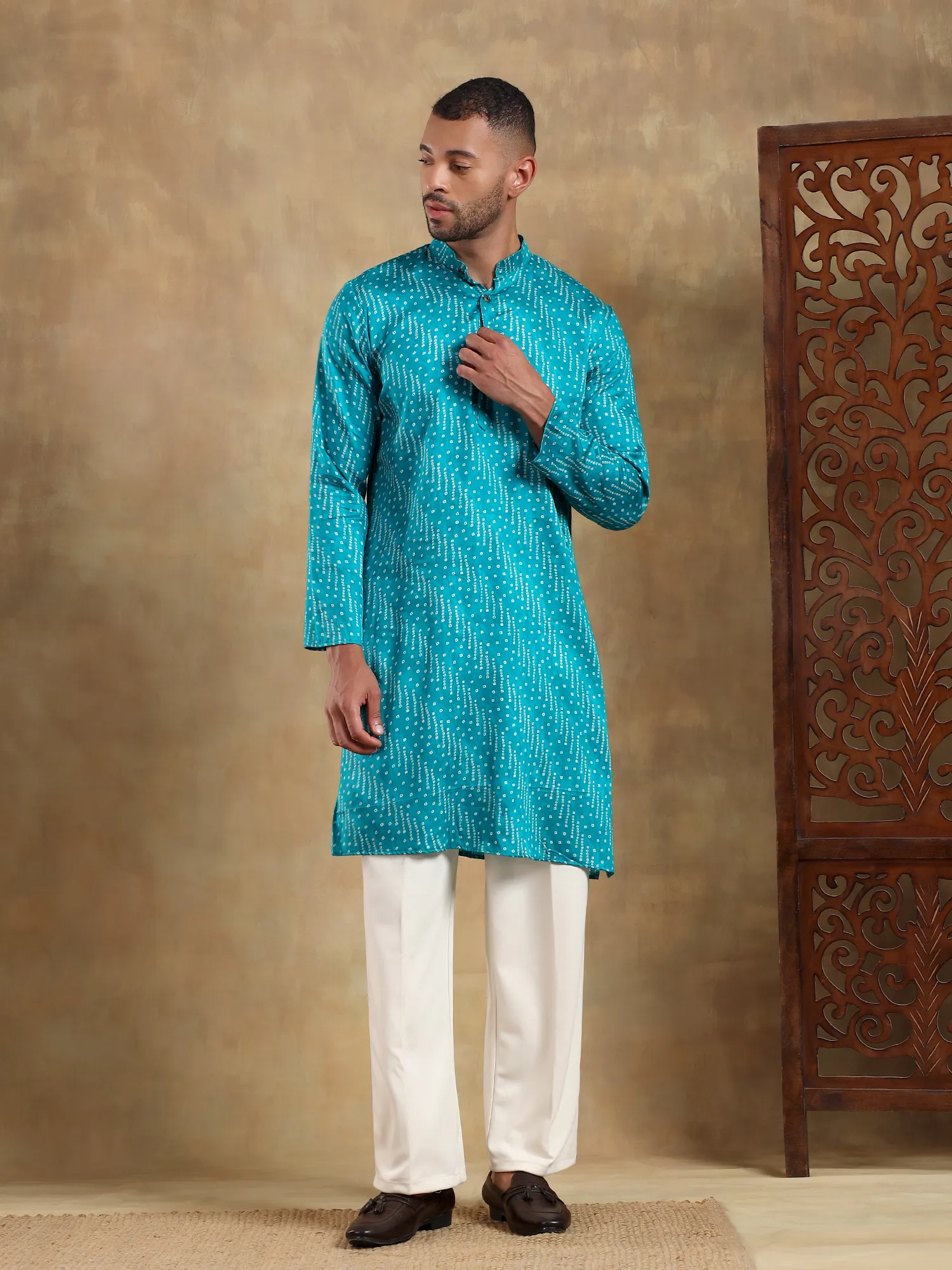 Sky Blue Bandhani Printed Long Kurta - Image 4
