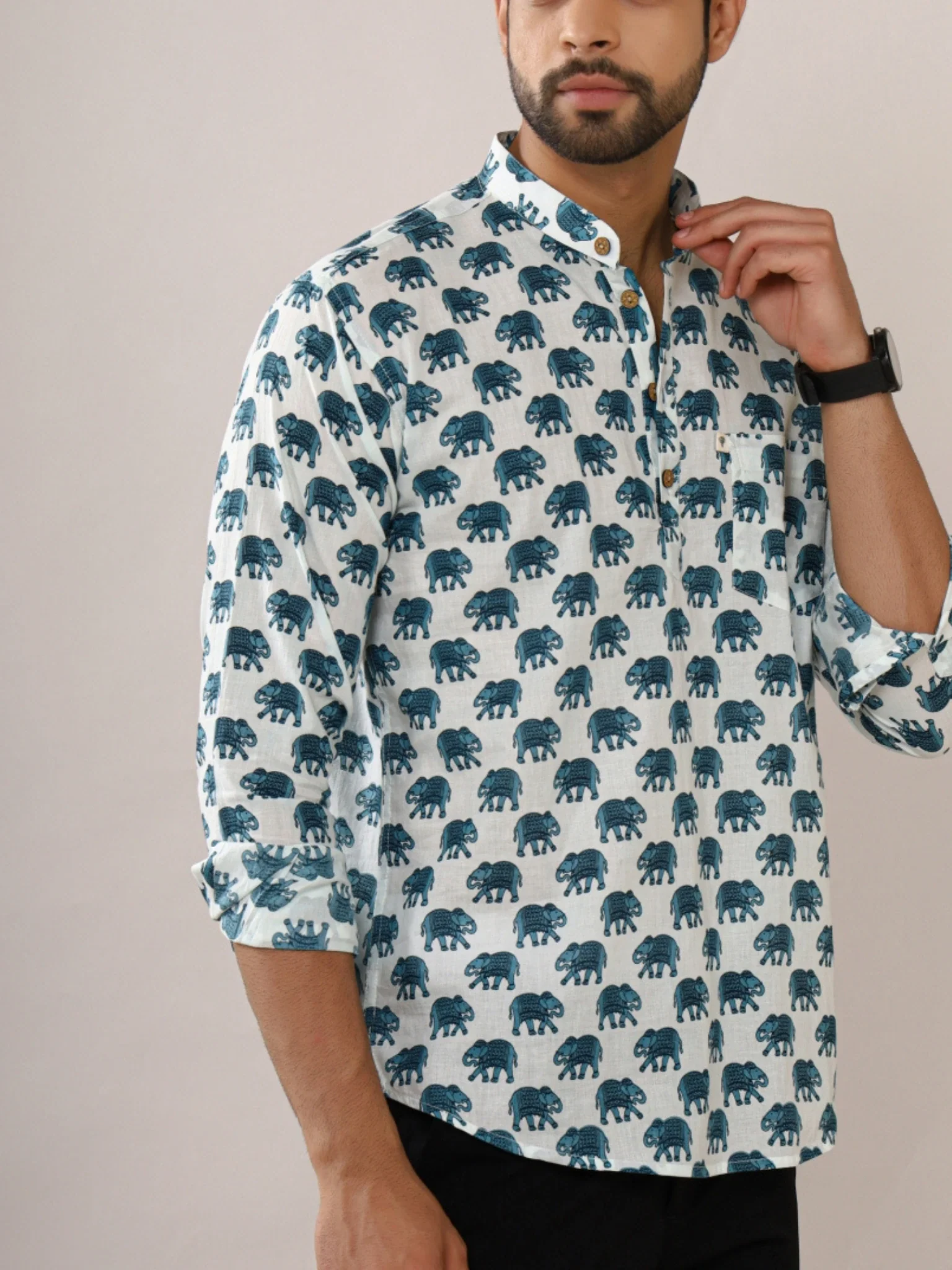 Sky Blue Elephant short kurta - Image 2