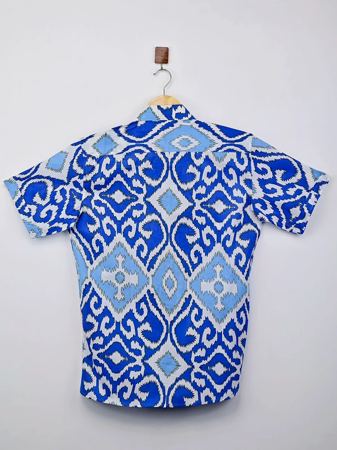 Sky Blue Ikat Printed Half Sleeves Shirt - Image 3